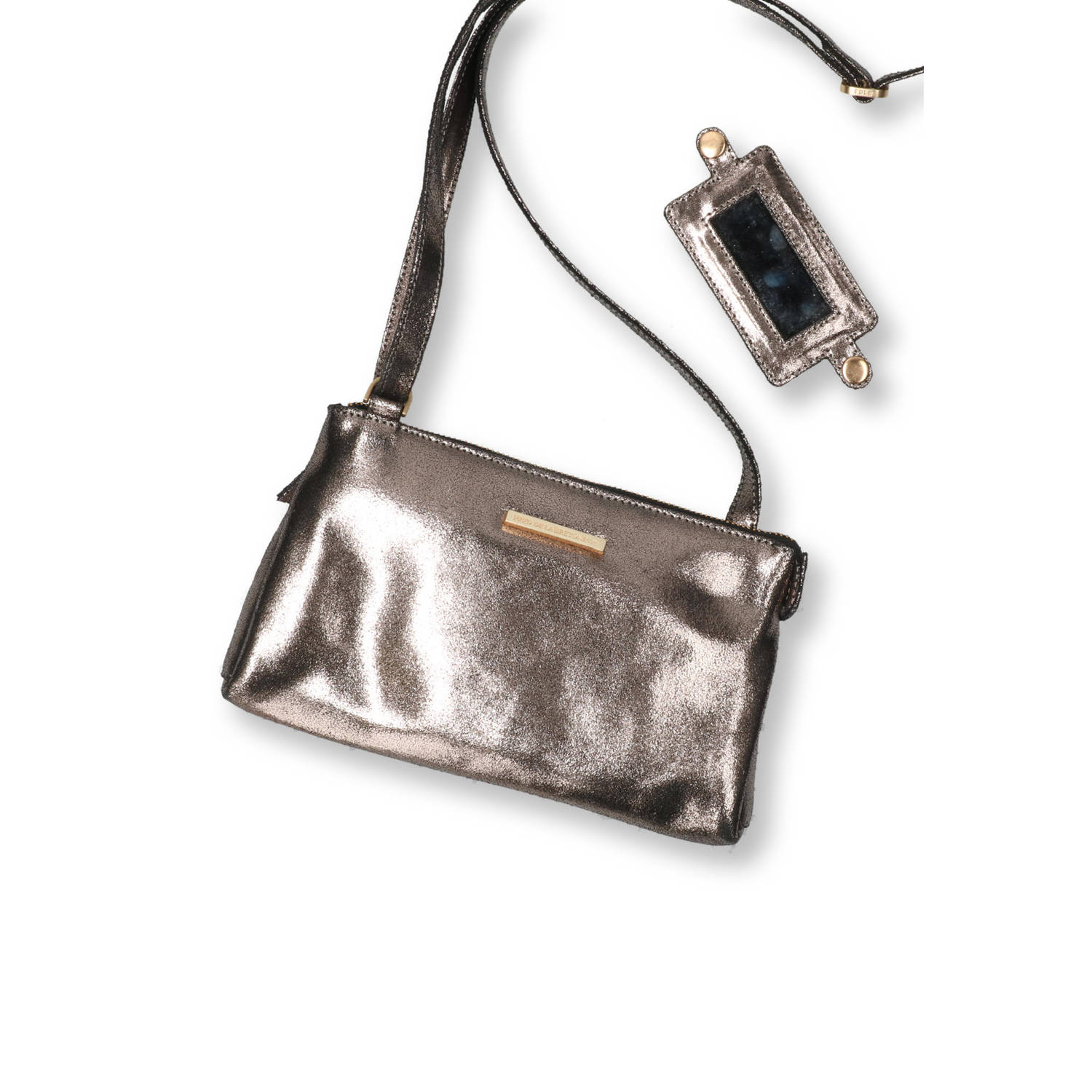 Fred de la Bretoniere metallic leren crossbody tas Lenny antraciet