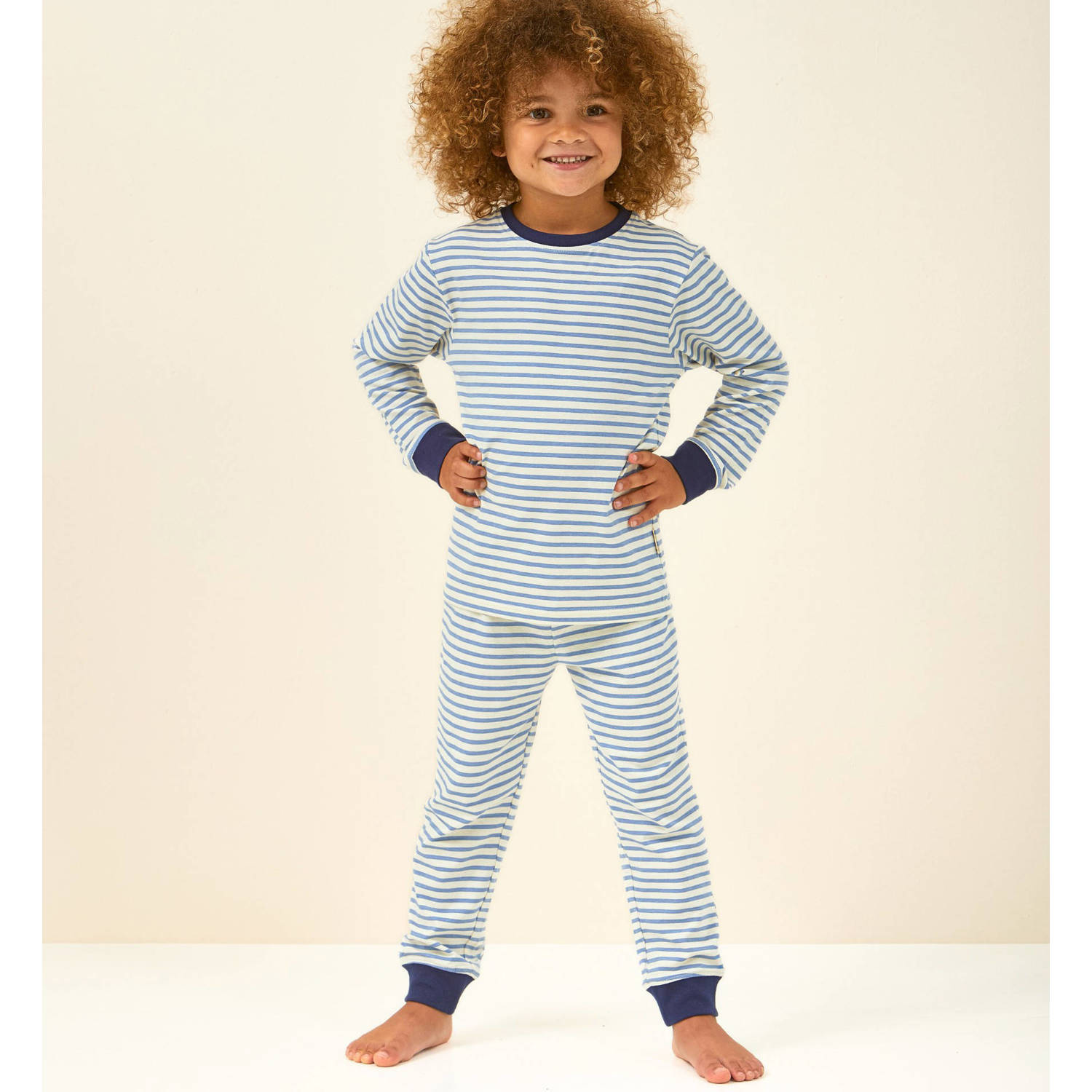 Little Label gestreepte pyjama blauw wit