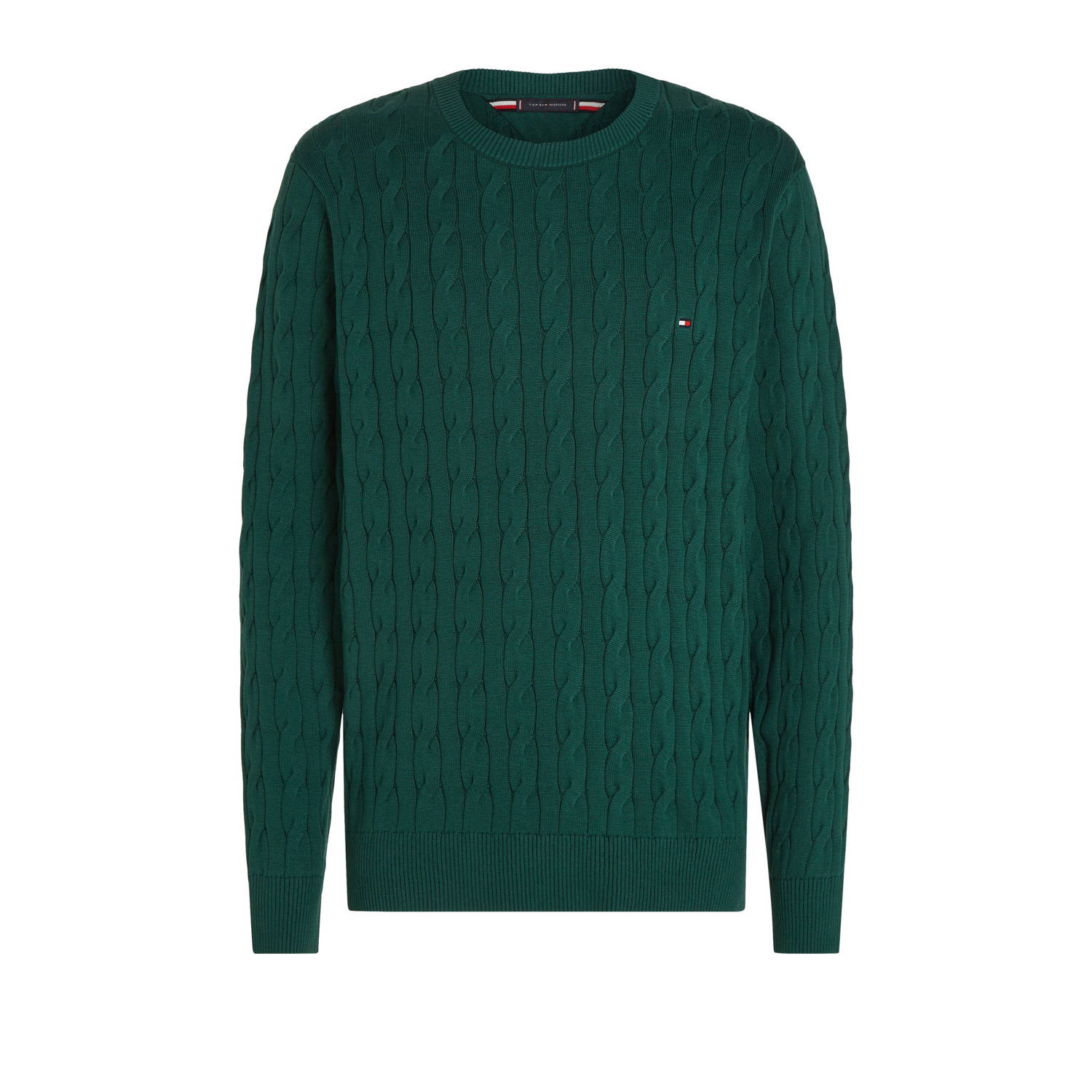 Tommy Hilfiger Groene Trui Gevlochten Brei Ronde Hals Green Heren