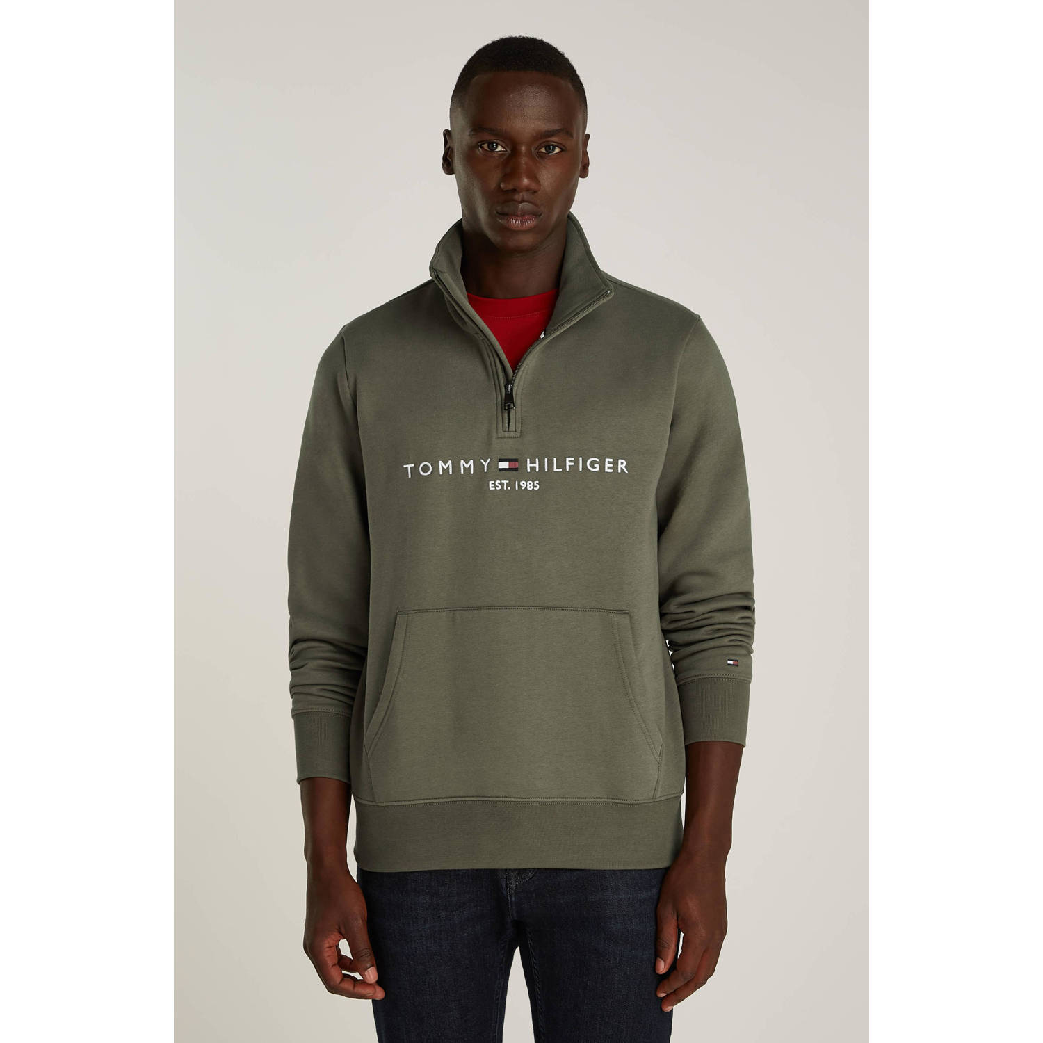 Tommy Hilfiger sweater met logo donkergroen