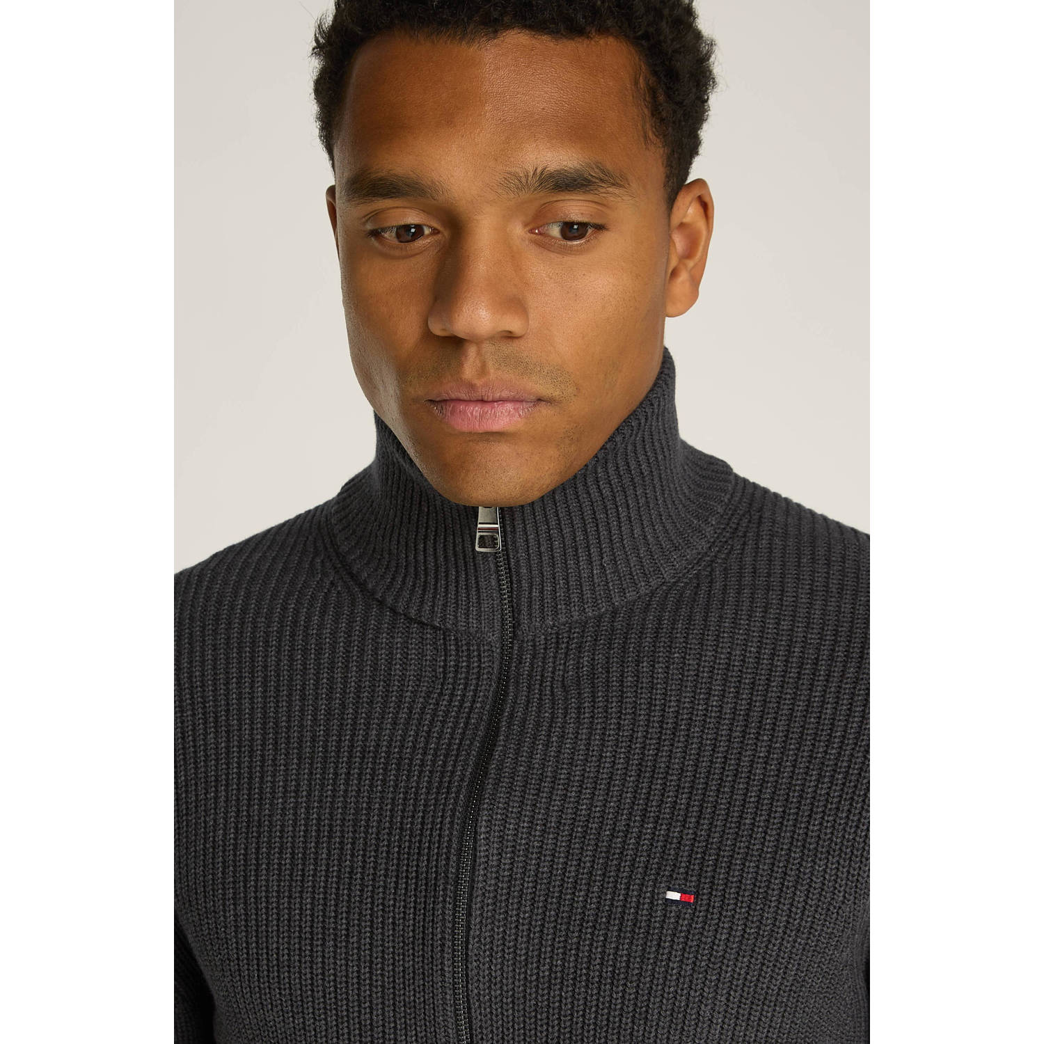 Tommy Hilfiger vest met ingebreid patroon dark grey heather