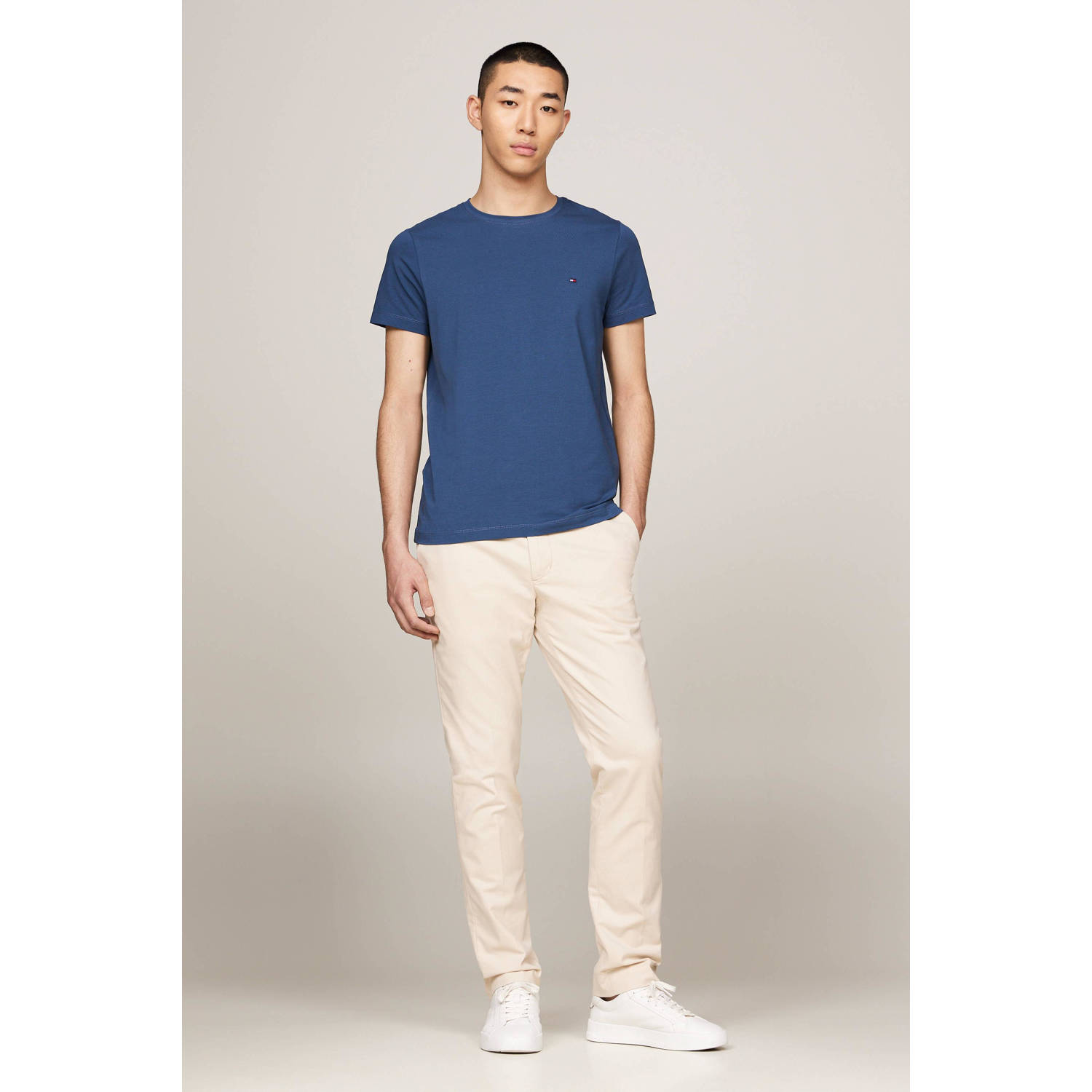 Tommy Hilfiger slim fit T-shirt met logo blauw