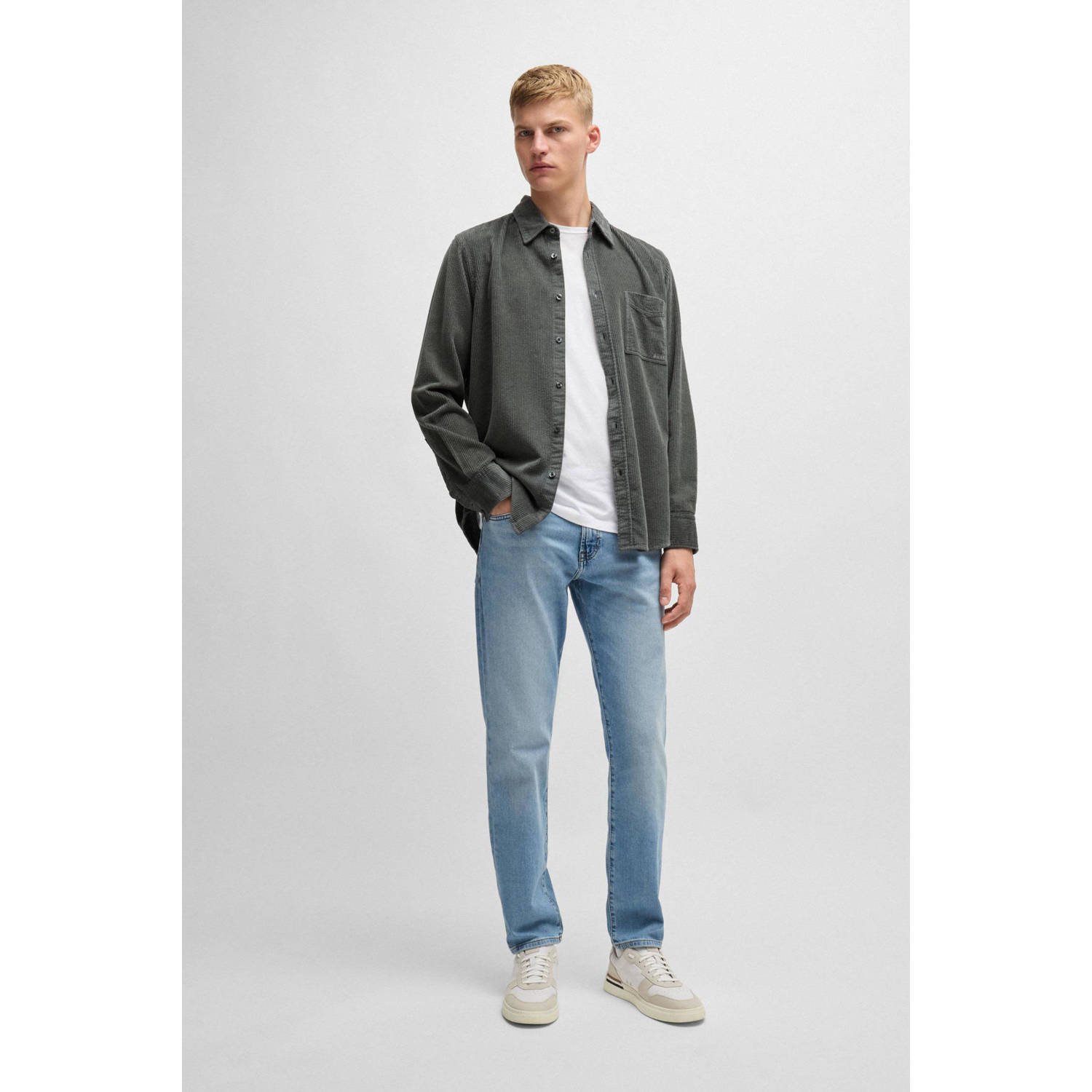 BOSS corduroy overhemd grijs