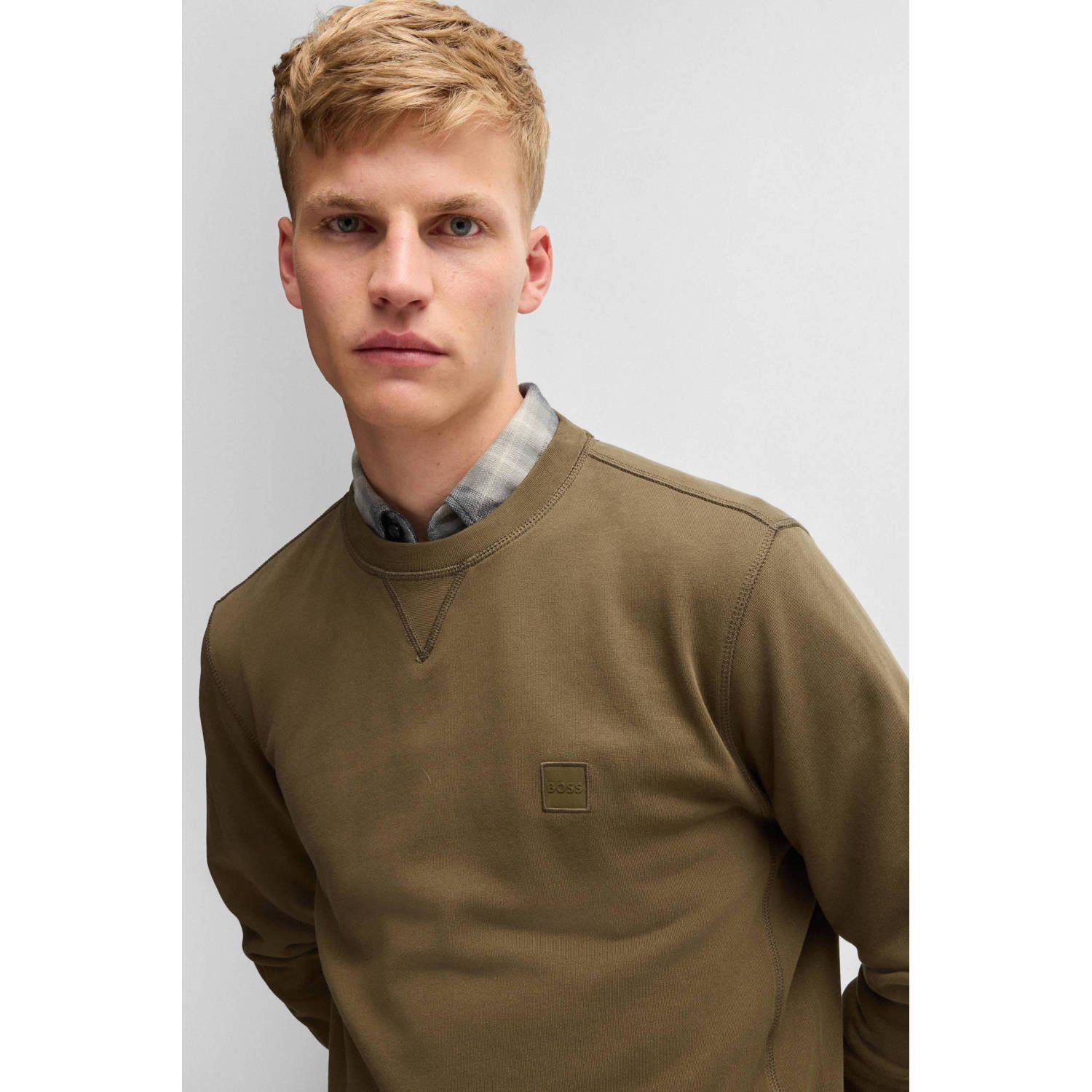 BOSS sweater Westart met logo open green