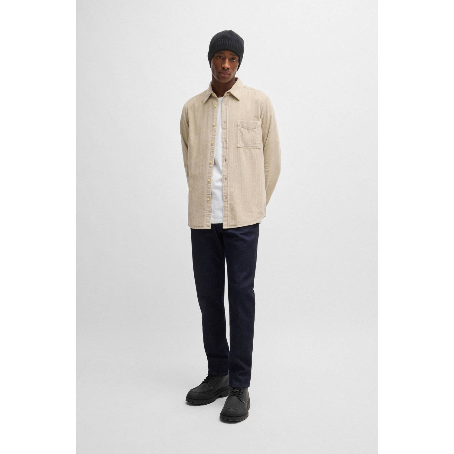 BOSS corduroy overhemd beige