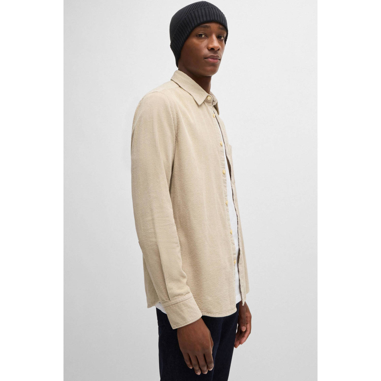 BOSS corduroy overhemd beige