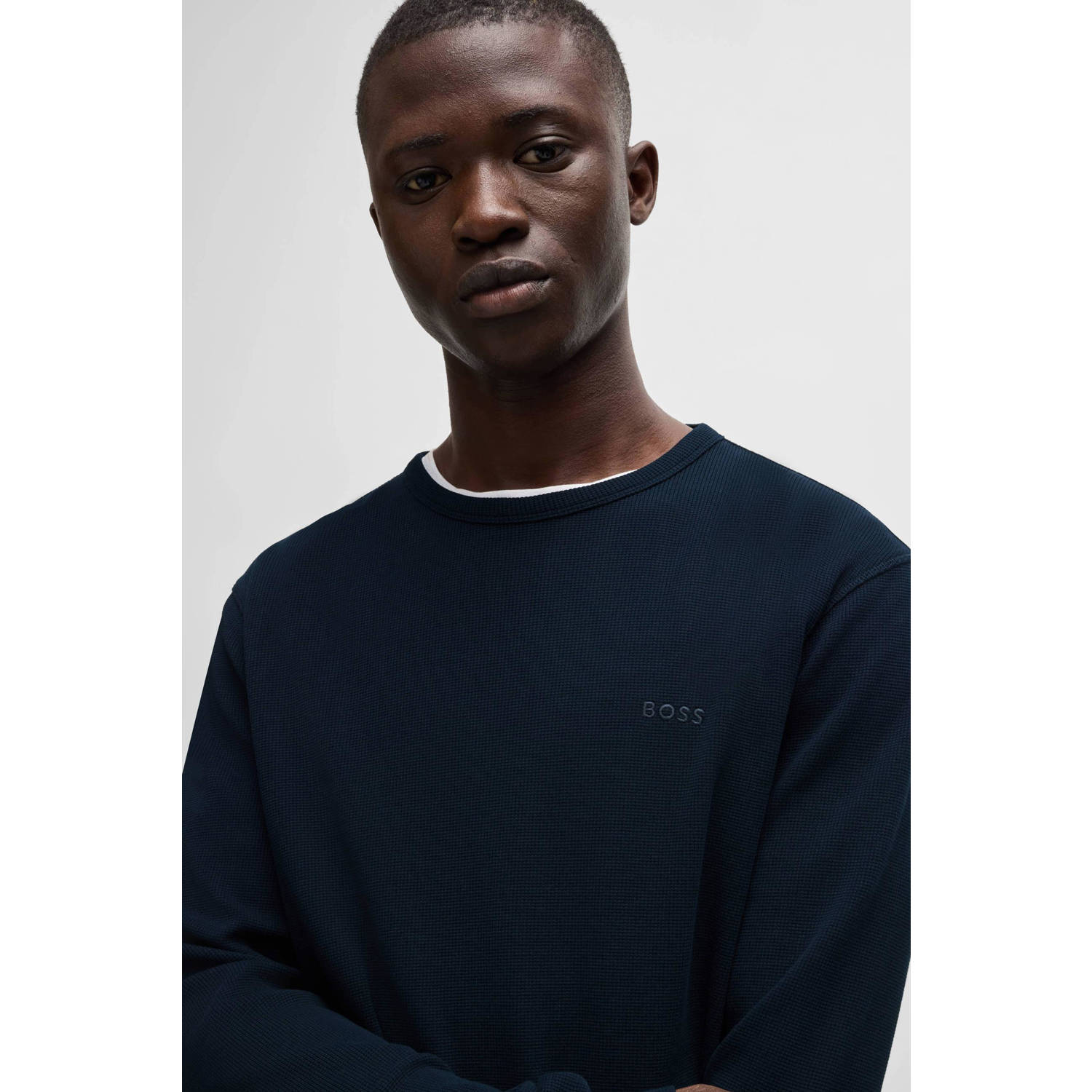 BOSS regular fit longsleeve Tempesto met logo en textuur
