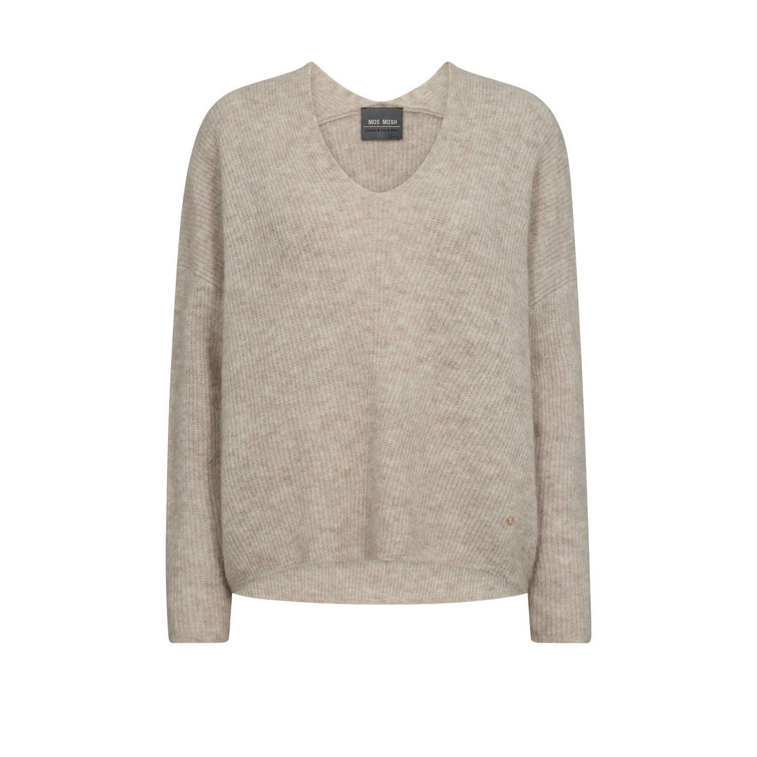 MOS MOSH Zachte V-Hals Gebreide Trui Veergrijs Gray Dames