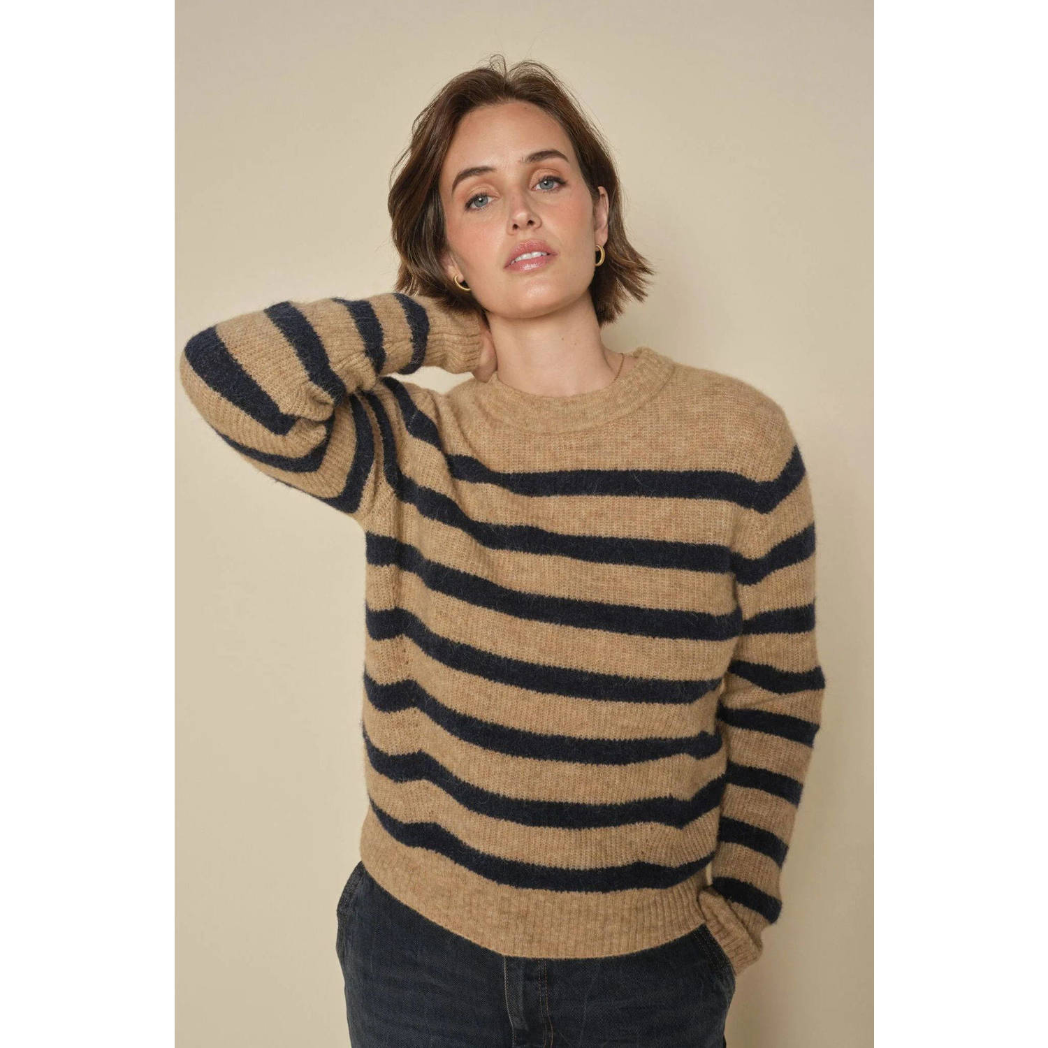 MOS MOSH Dames Truien & Vesten Thora Stripe Crewneck Knit Bruin