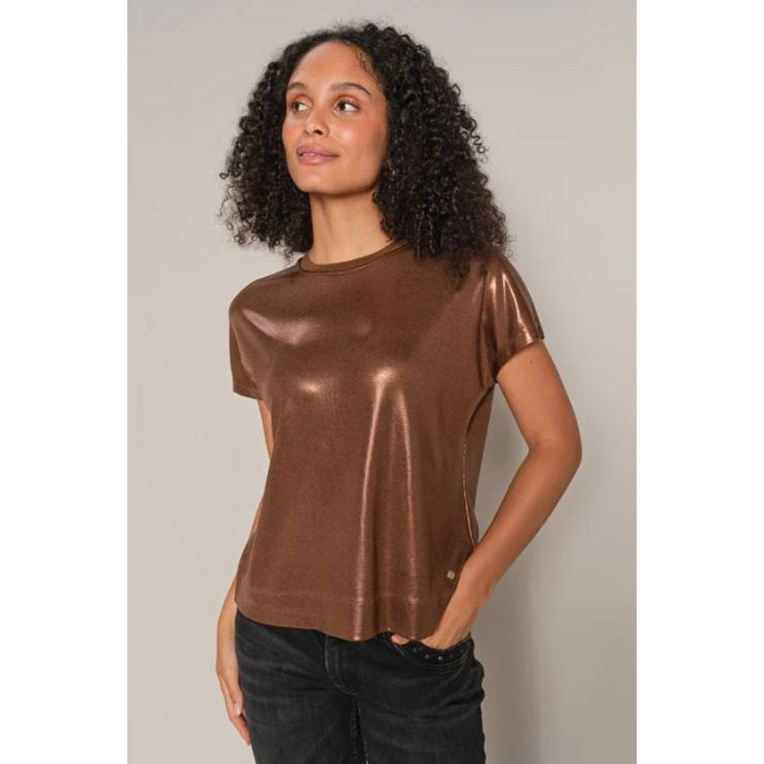 MOS MOSH Dames Tops & T-shirts Nivola O-neck Metallic Tee Brons