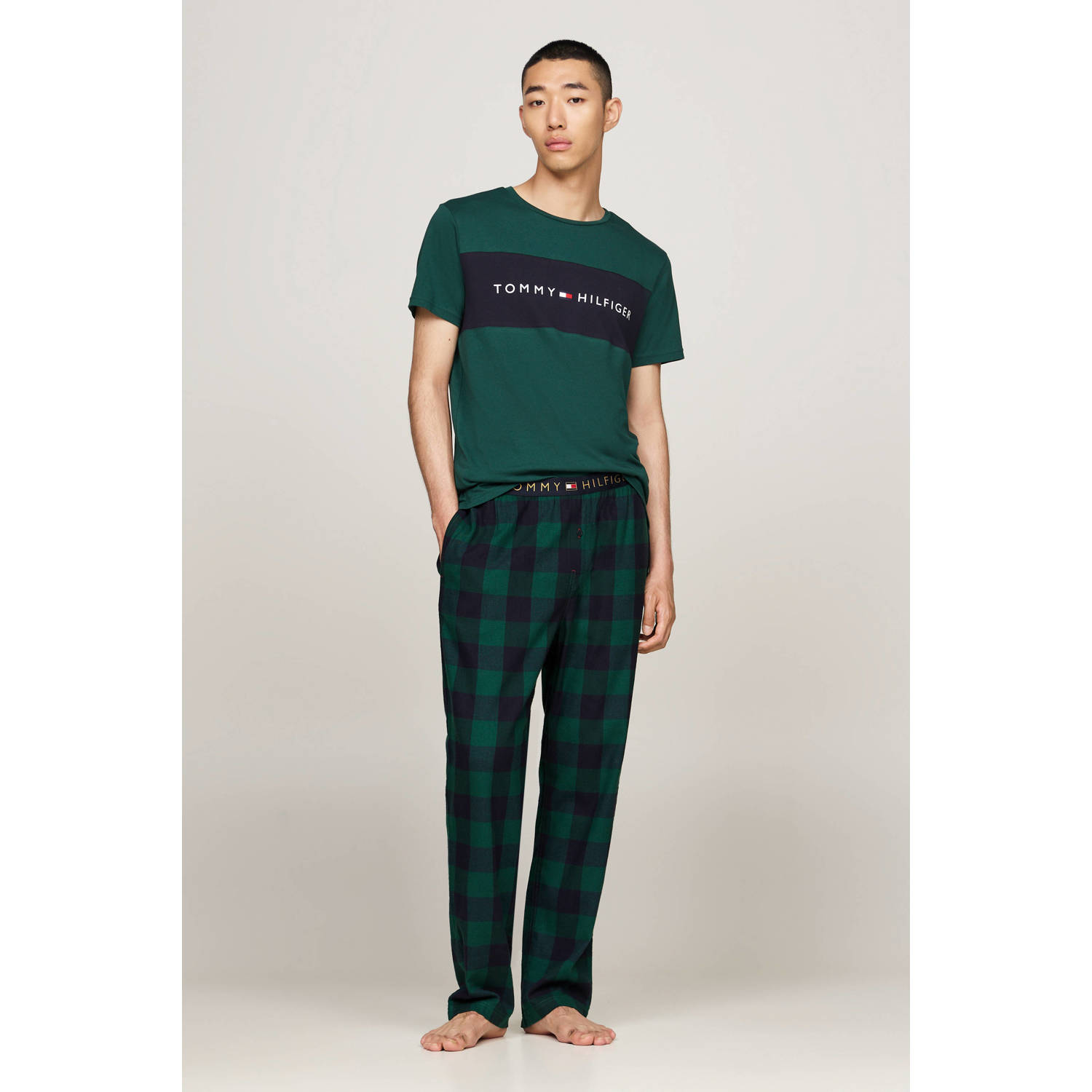 Tommy Hilfiger flanellen pyjamabroek donkergroen donkerblauw