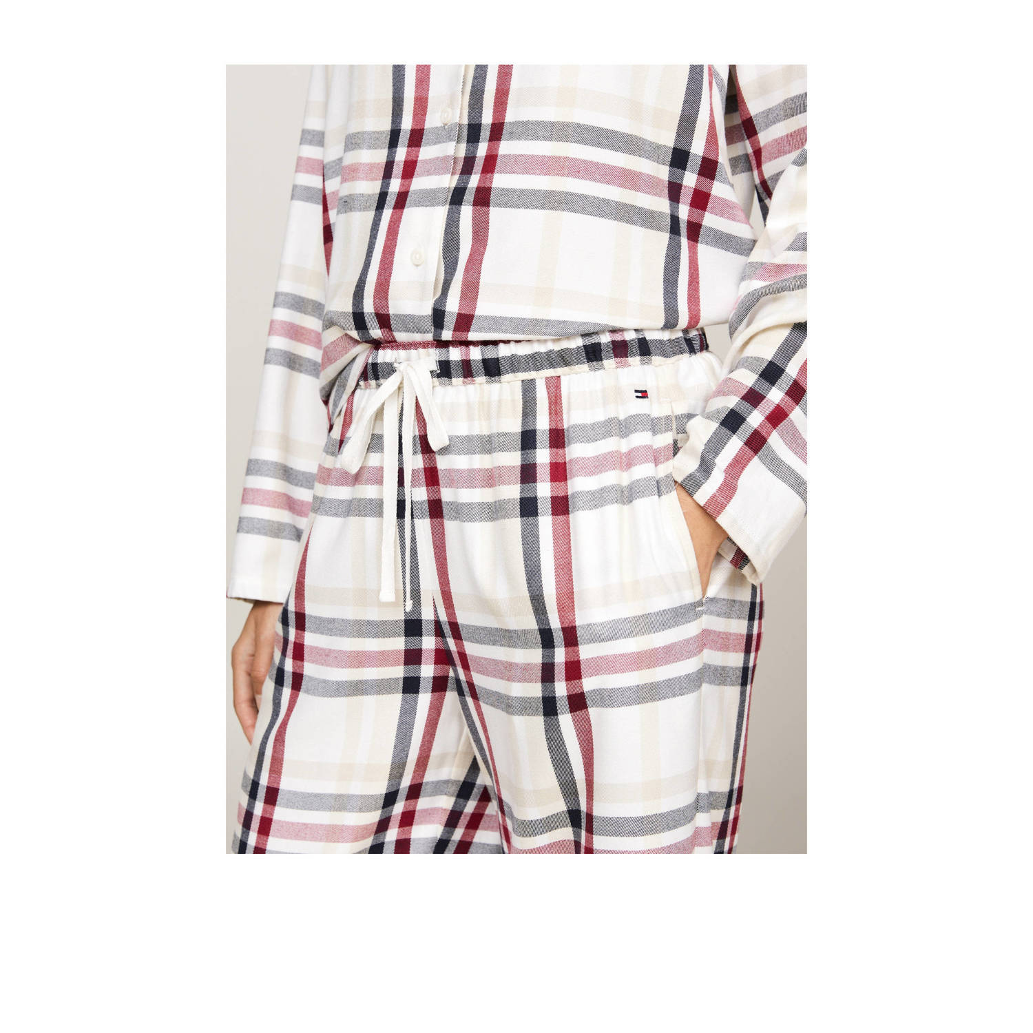 Tommy Hilfiger giftbox flanellen pyjama + sloffen wit rood zwart