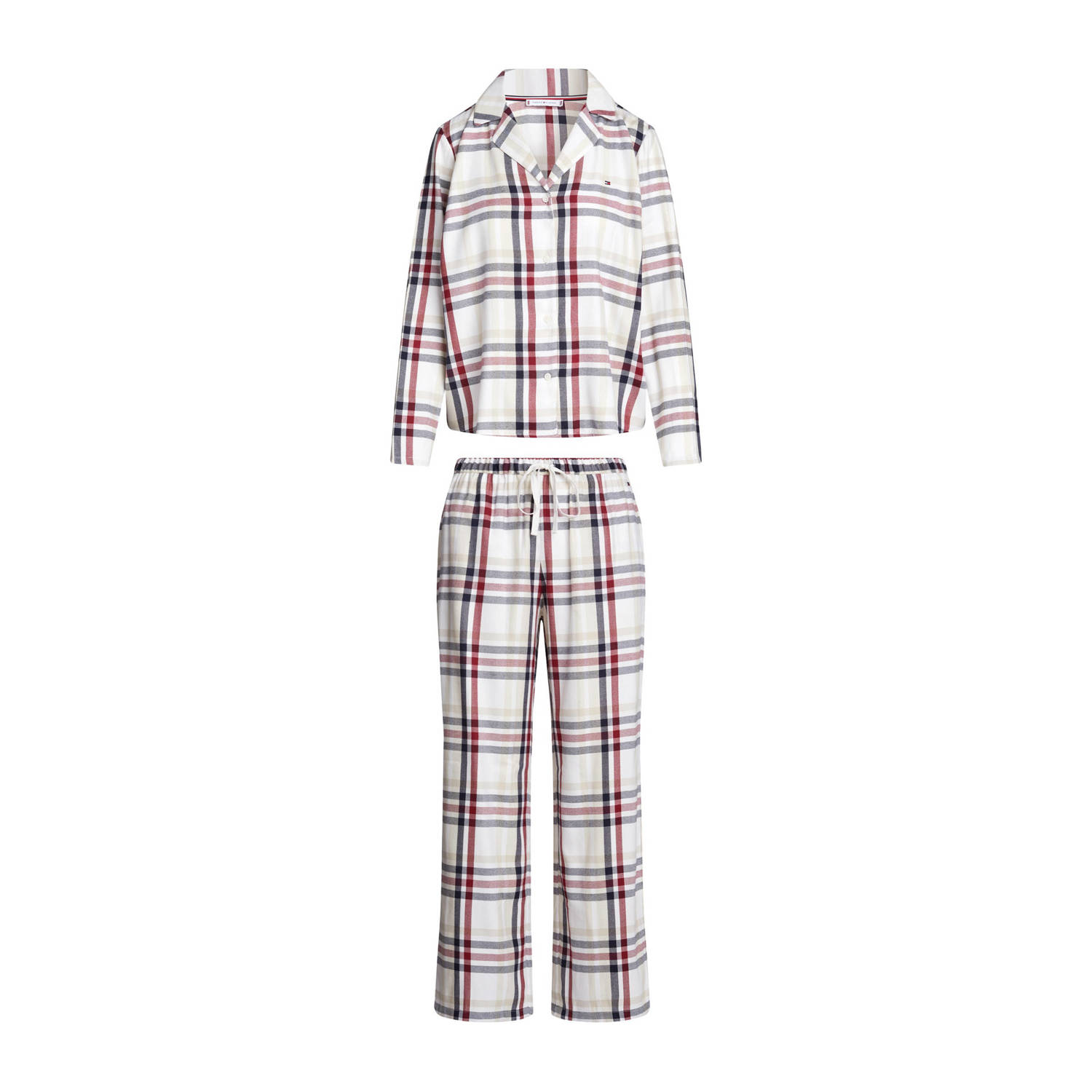 Tommy Hilfiger giftbox flanellen pyjama + sloffen wit rood zwart