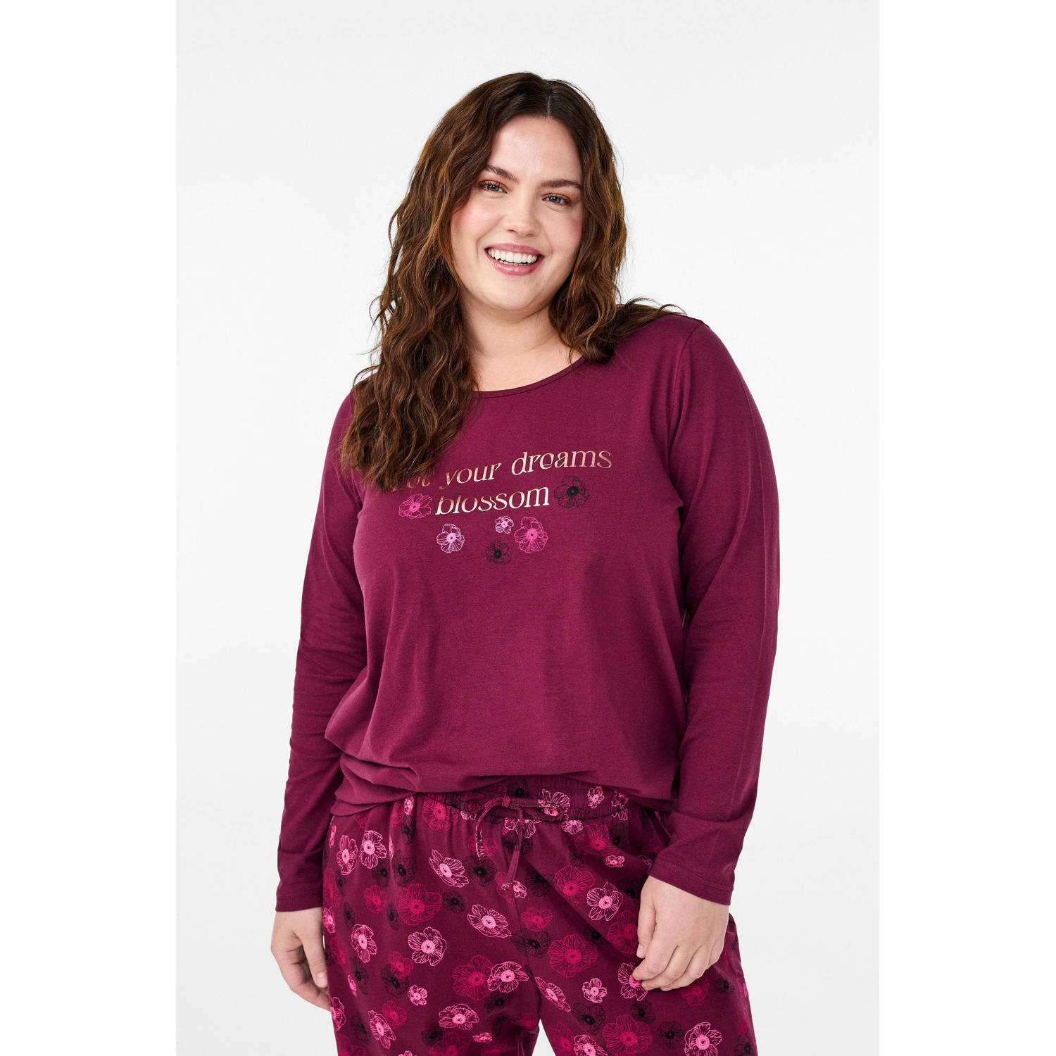 Zizzi pyjamatop MDANA donkerrood