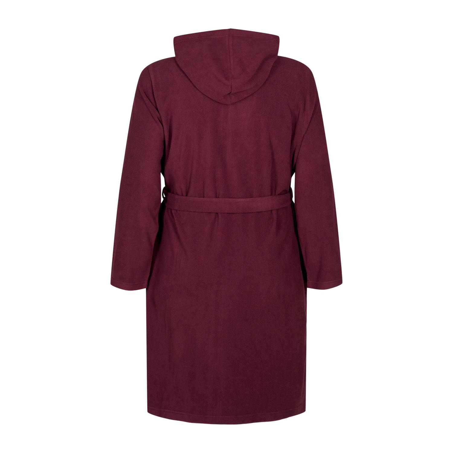 Zizzi fleece badjas met capuchon en ritssluiting MLISE donkerrood