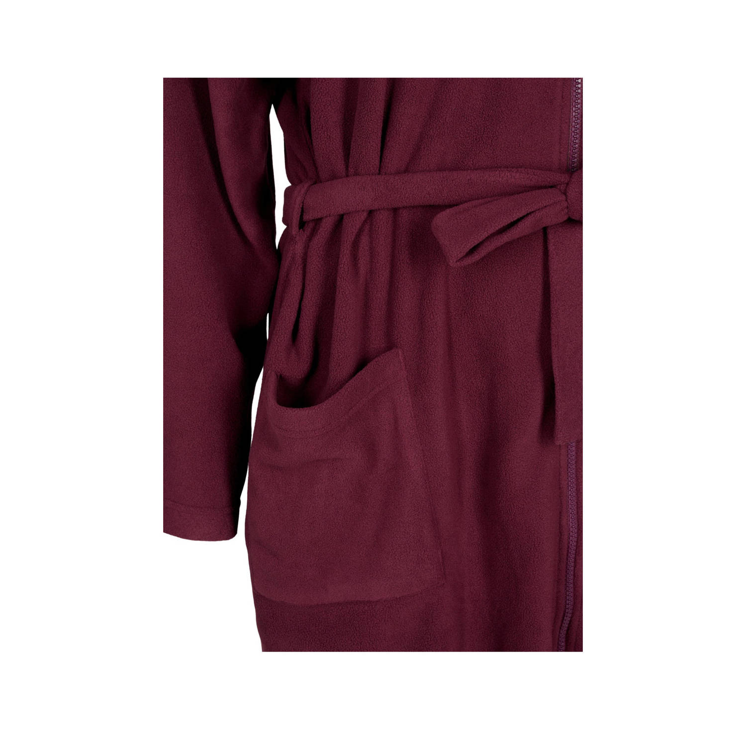 Zizzi fleece badjas met capuchon en ritssluiting MLISE donkerrood