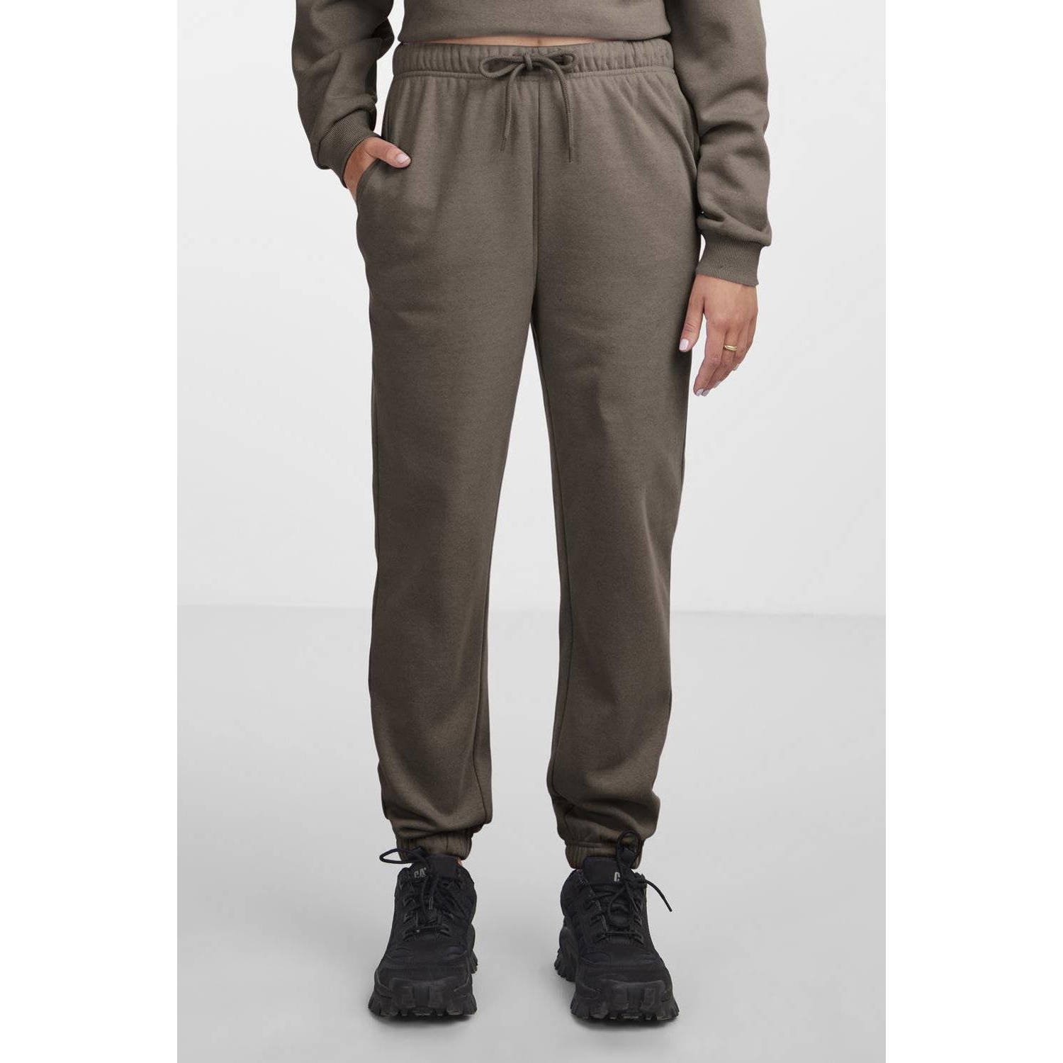 PIECES high waist regular fit sweatpants PCCHILLI groenbruin