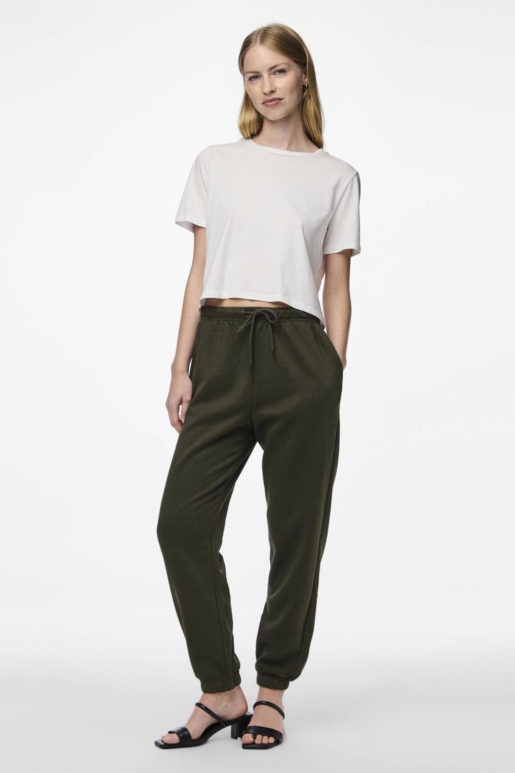 PIECES high waist regular fit sweatpants PCCHILLI donkergroen