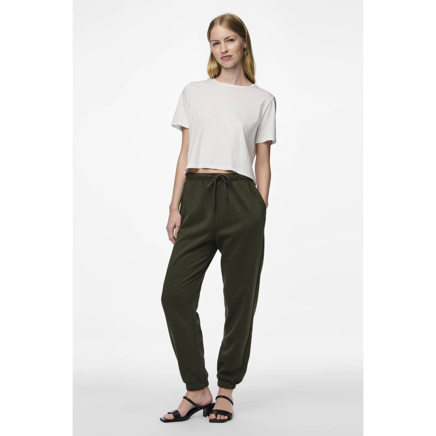 PIECES high waist regular fit sweatpants PCCHILLI donkergroen