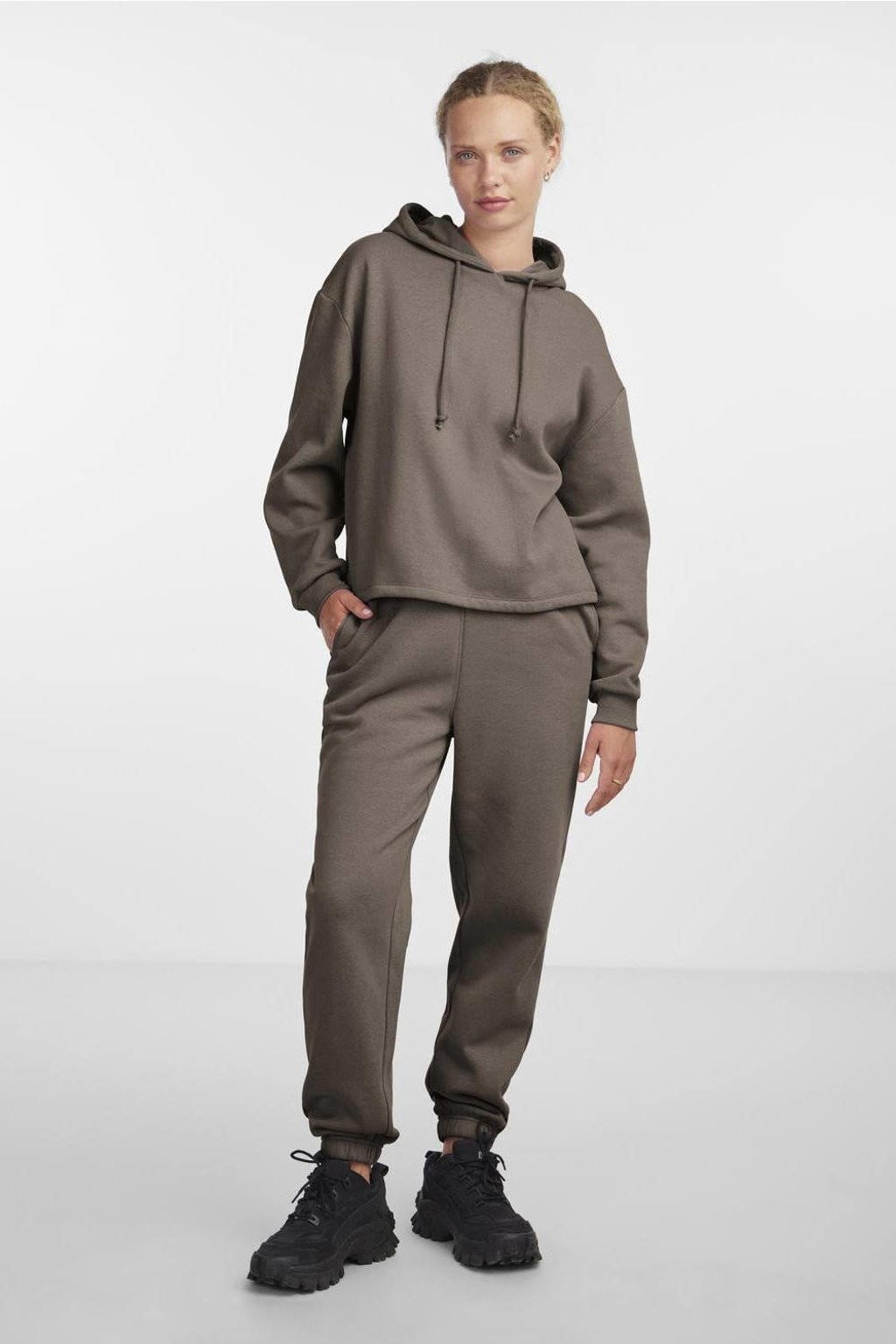 PIECES hoodie PCCHILLI groenbruin