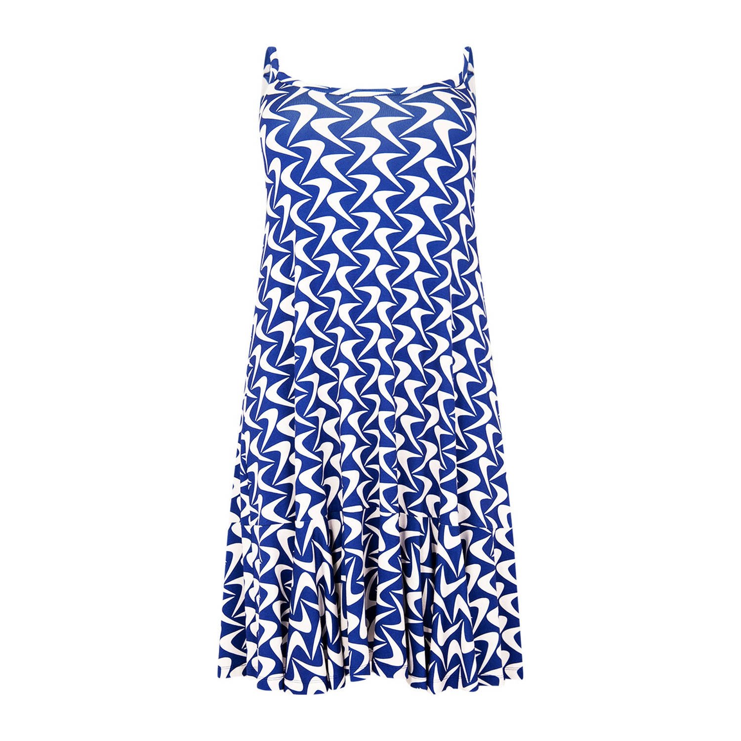 Yoek jurk met all over print blauw wit