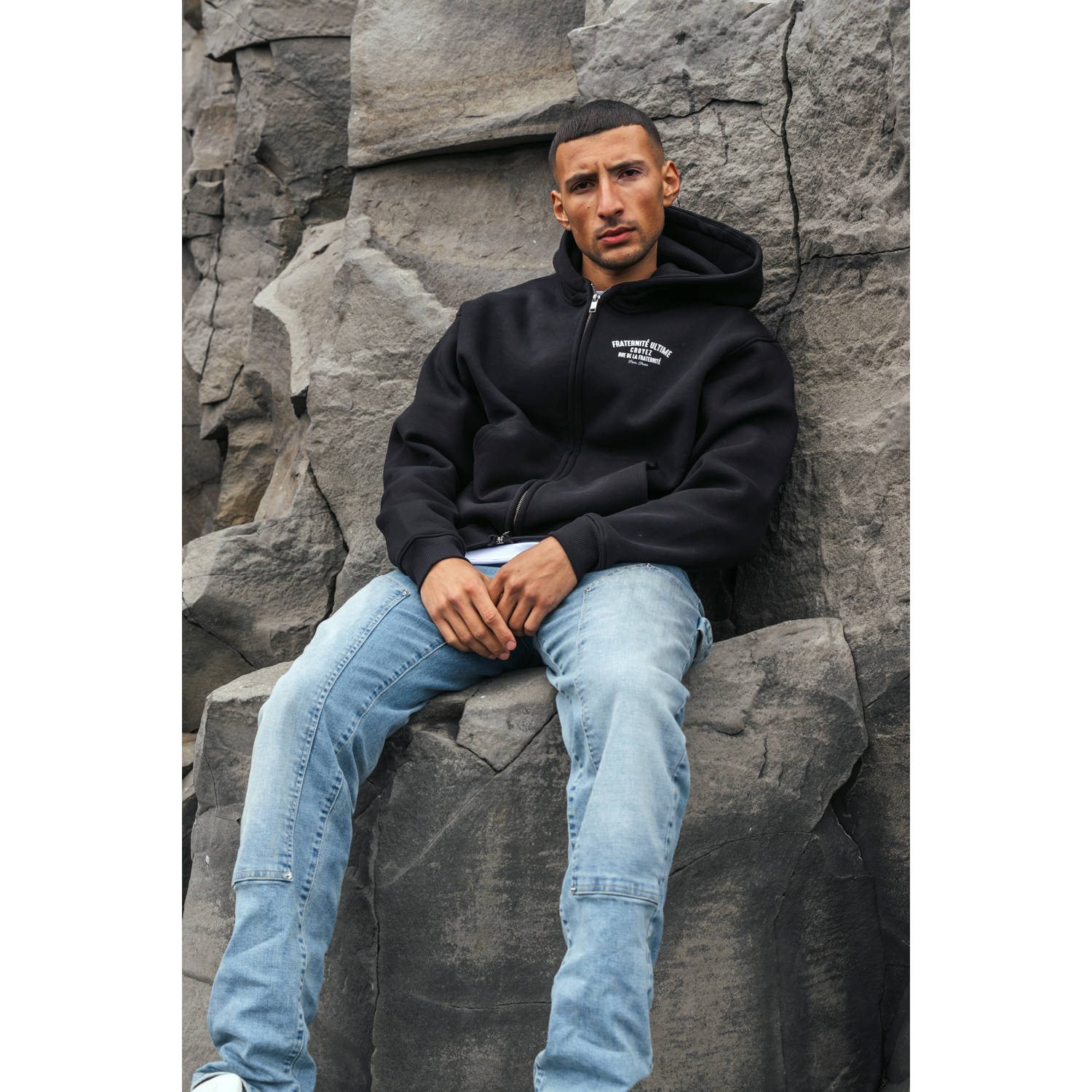 Croyez straight fit cargo broek lichtblauw