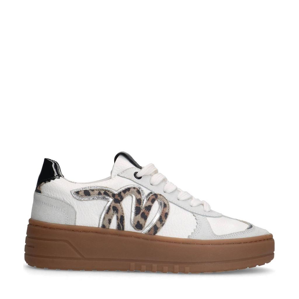 Witte dames Manfield leren sneakers met veters