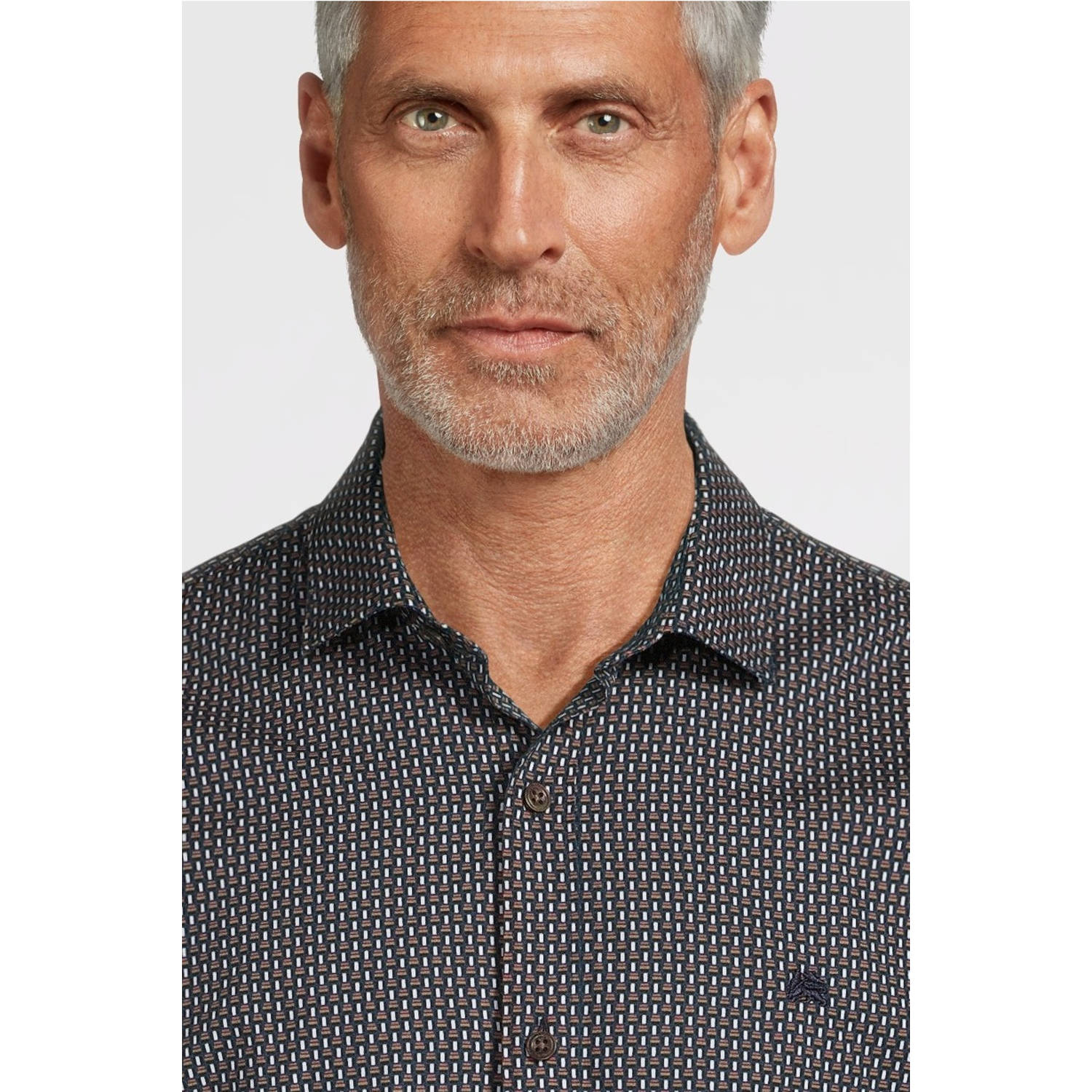 LERROS overhemd met all over print donkerblauw