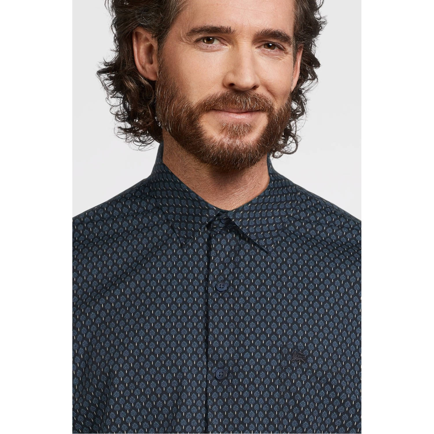 LERROS regular fit overhemd met all over print donkerblauw