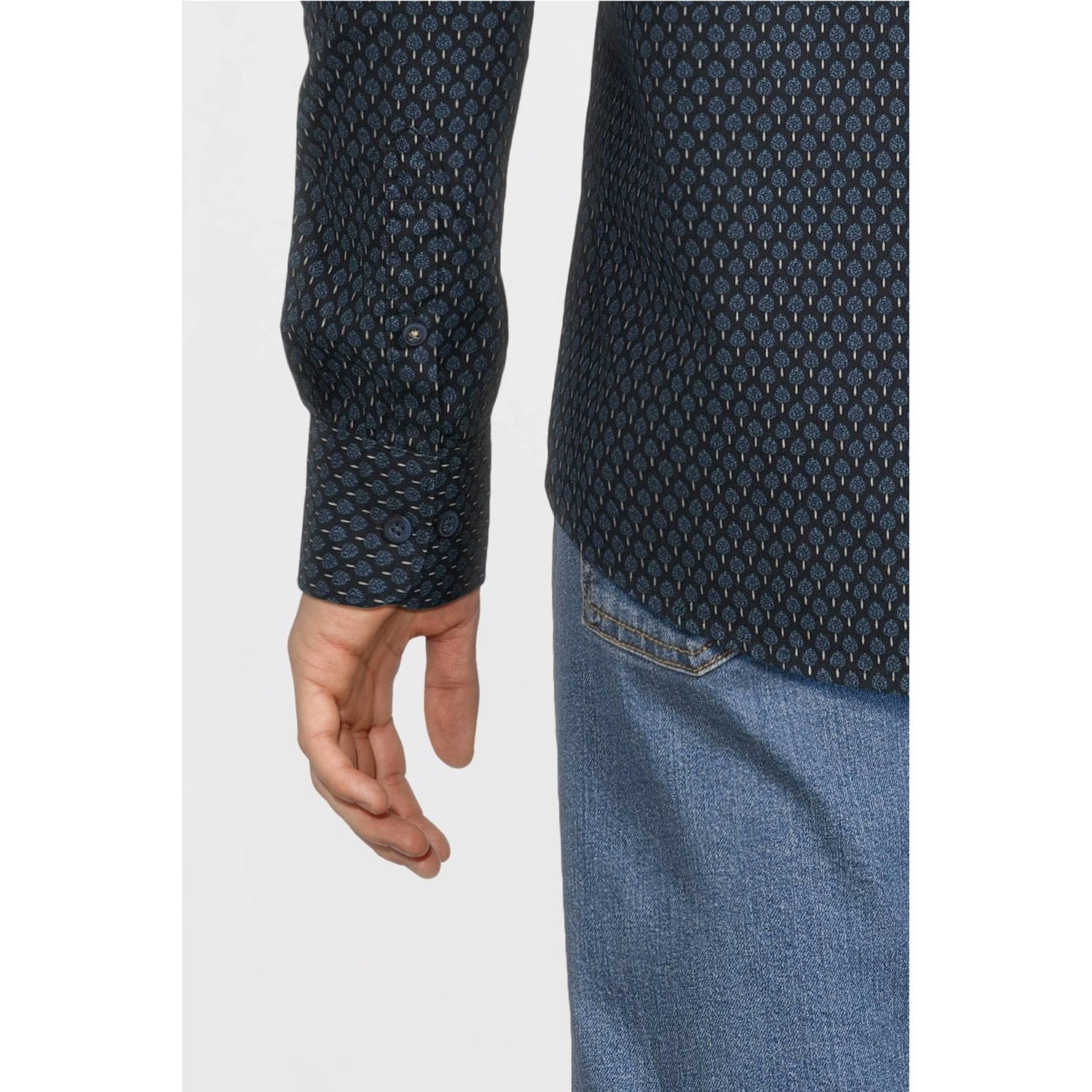 LERROS regular fit overhemd met all over print donkerblauw