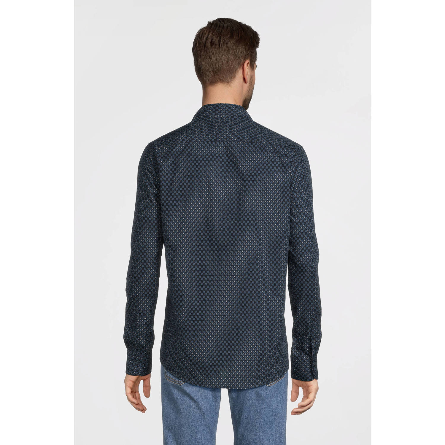 LERROS regular fit overhemd met all over print donkerblauw