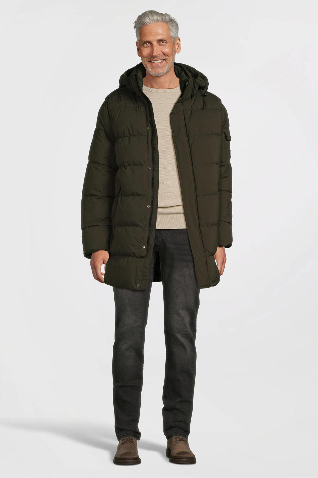 KUDMOL Lange herenjas met capuchon en ritssluiting, voor de winter, warm, gebreide jas, hoodie, dikke trui, hoody, marineblauw, L