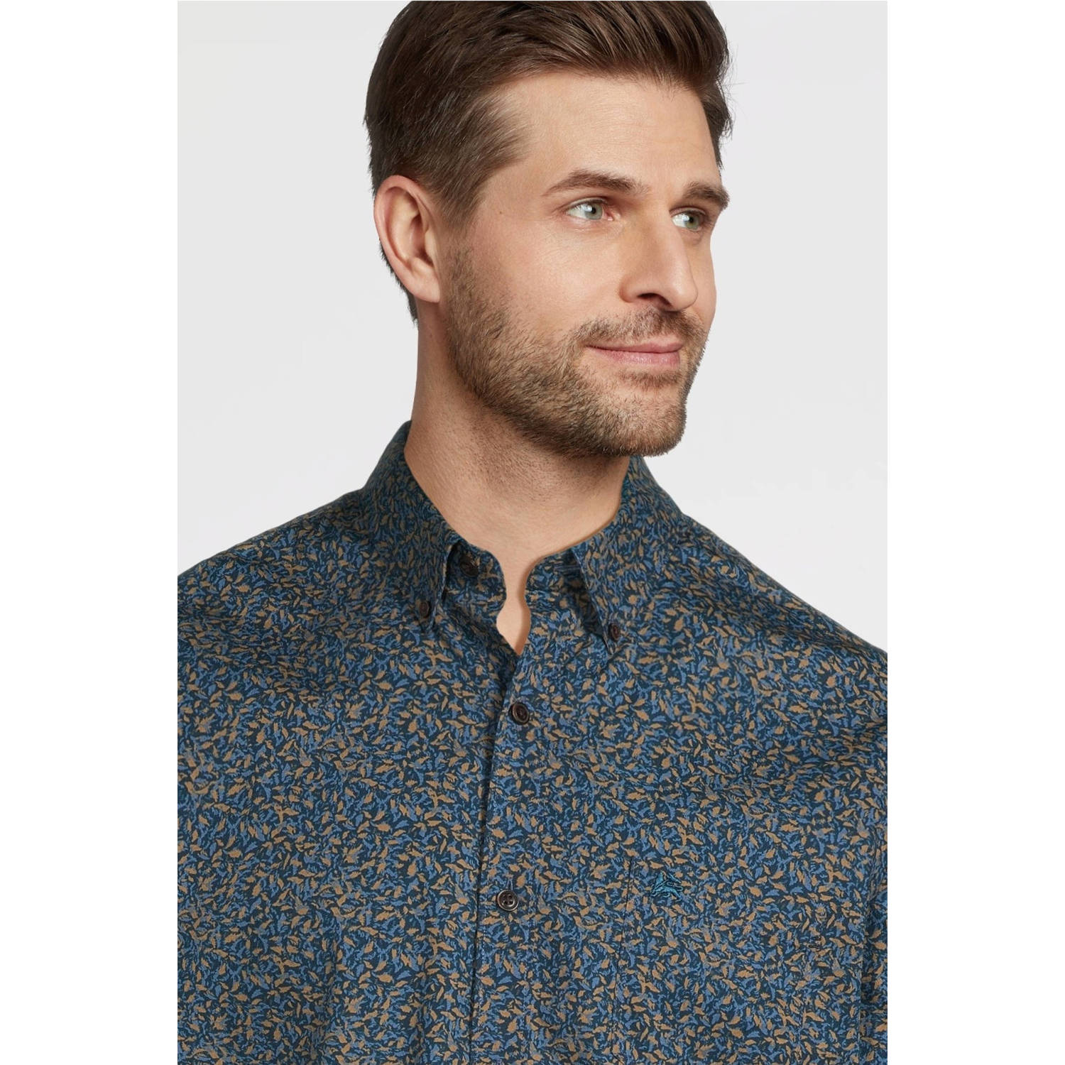 LERROS regular fit overhemd met all over print blauw