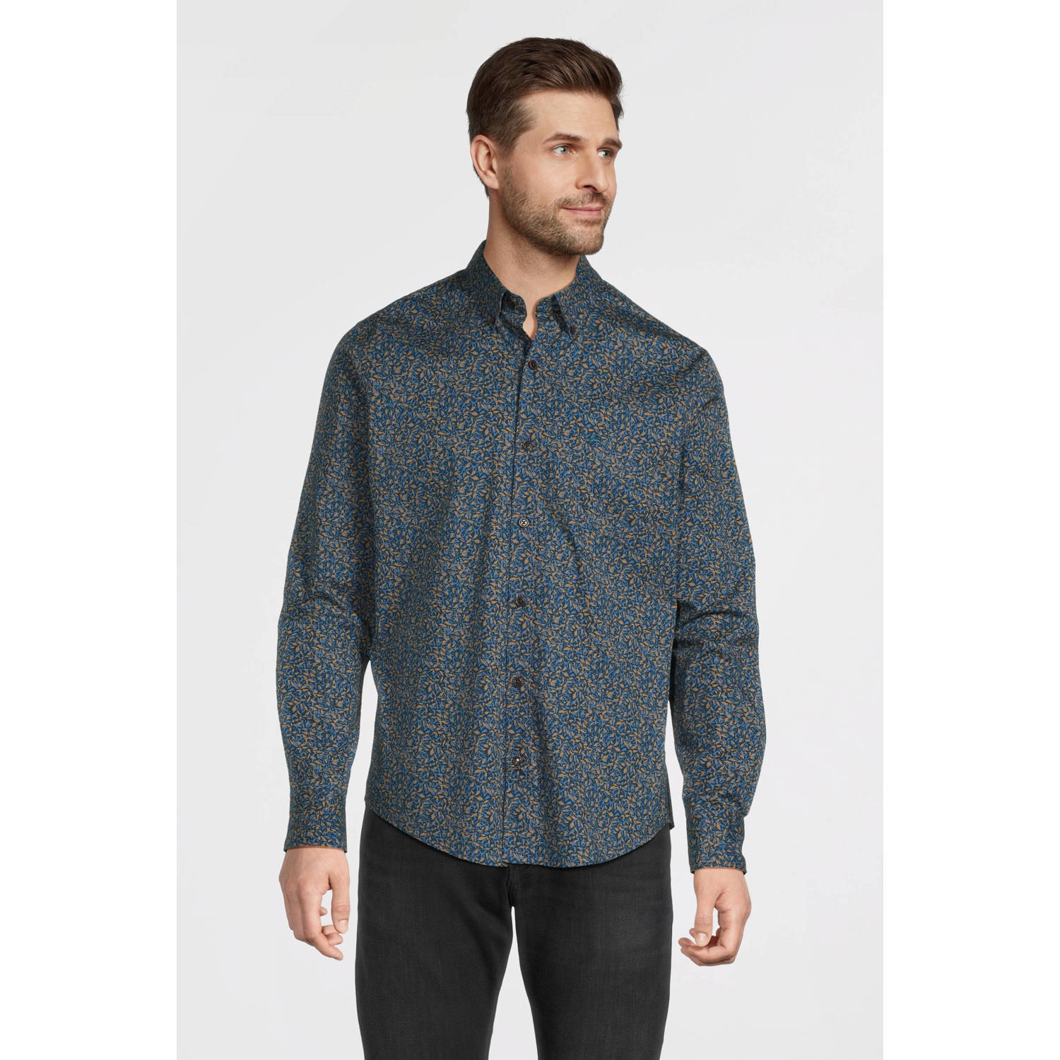 LERROS regular fit overhemd met all over print blauw