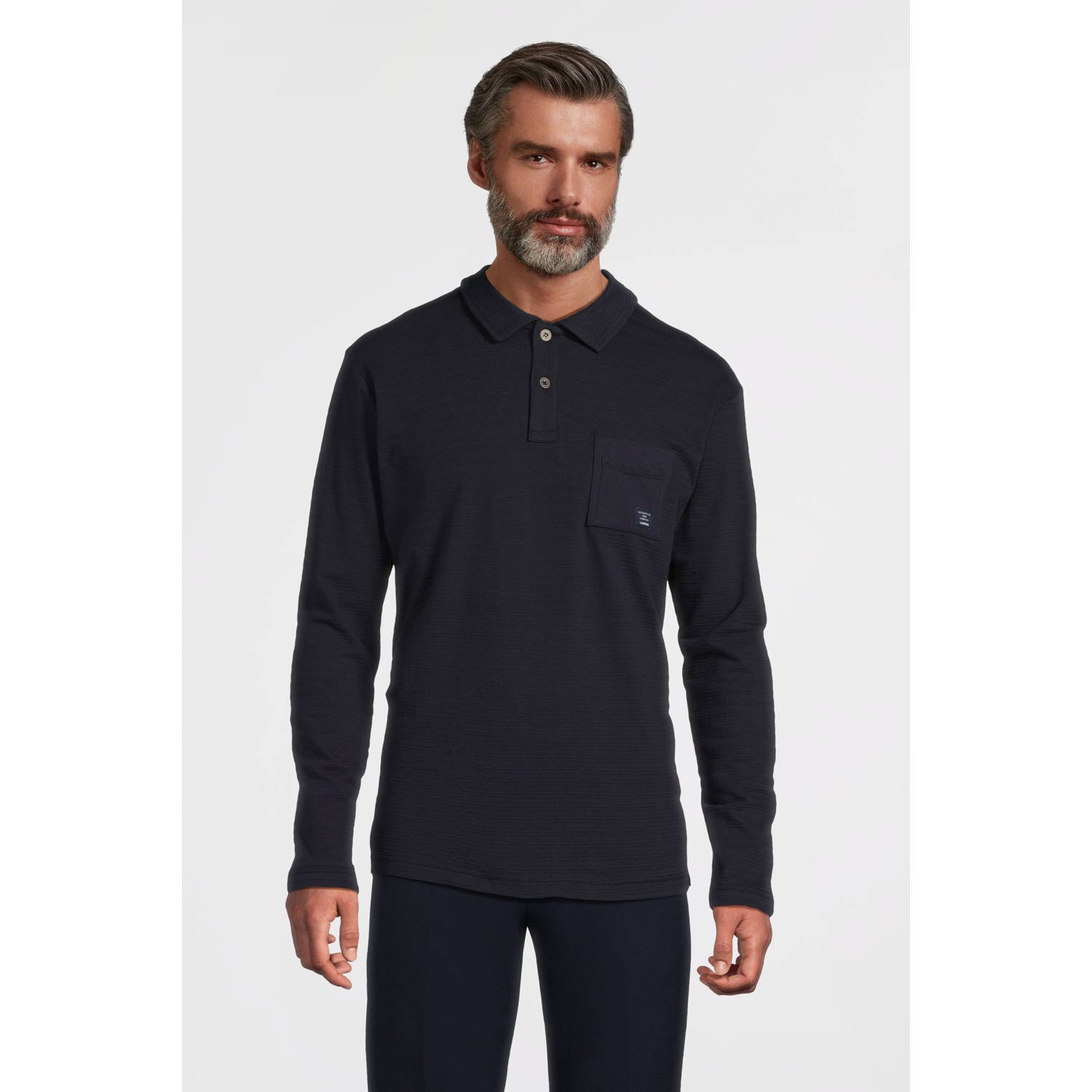 Lerros Poloshirt lange mouw polo in structuurkatoen kwaliteit