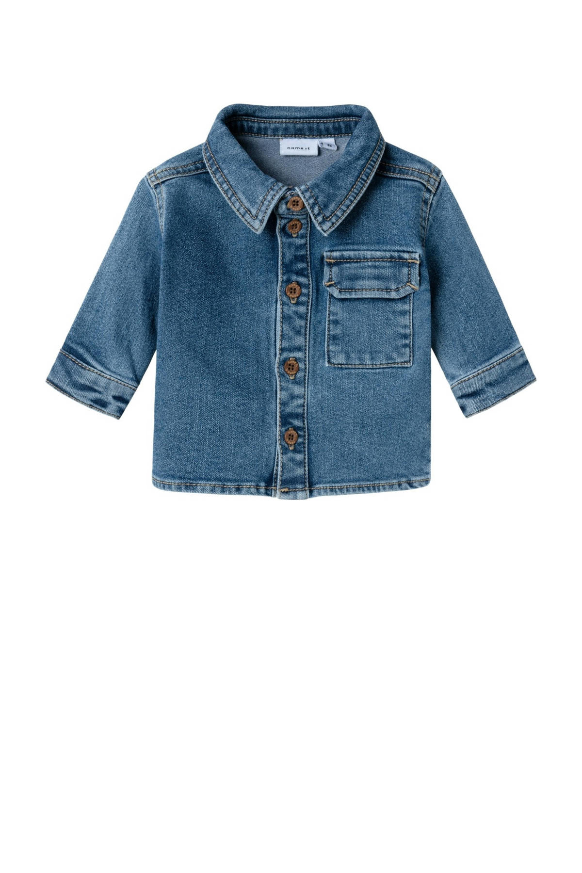 Babyhug Above Knee Length Stretchable Denim Bermuda With Text Print - Blue main image 0