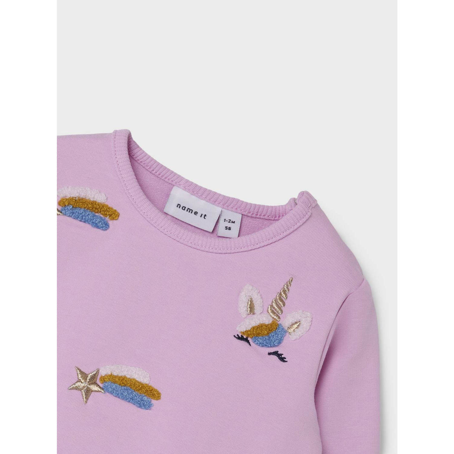 NAME IT BABY sweater NBFLIGA met all over print roze