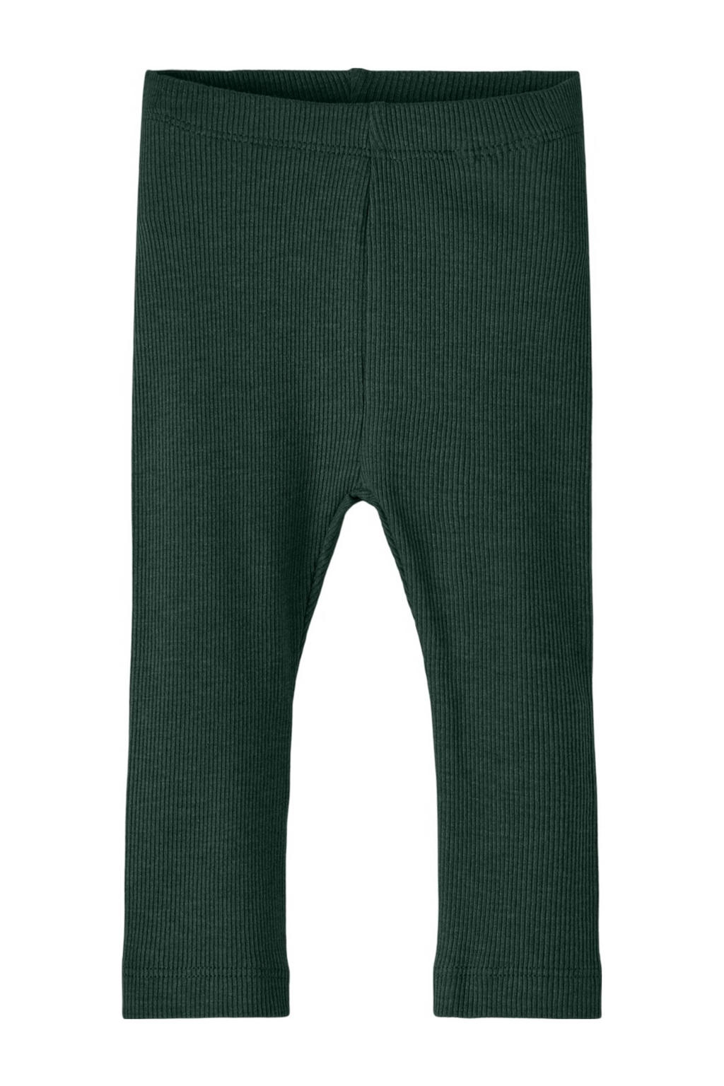 Donkergroene NAME IT BABY baby skinny broek diep melange van stretchkatoen met regular waist en elastische inzet