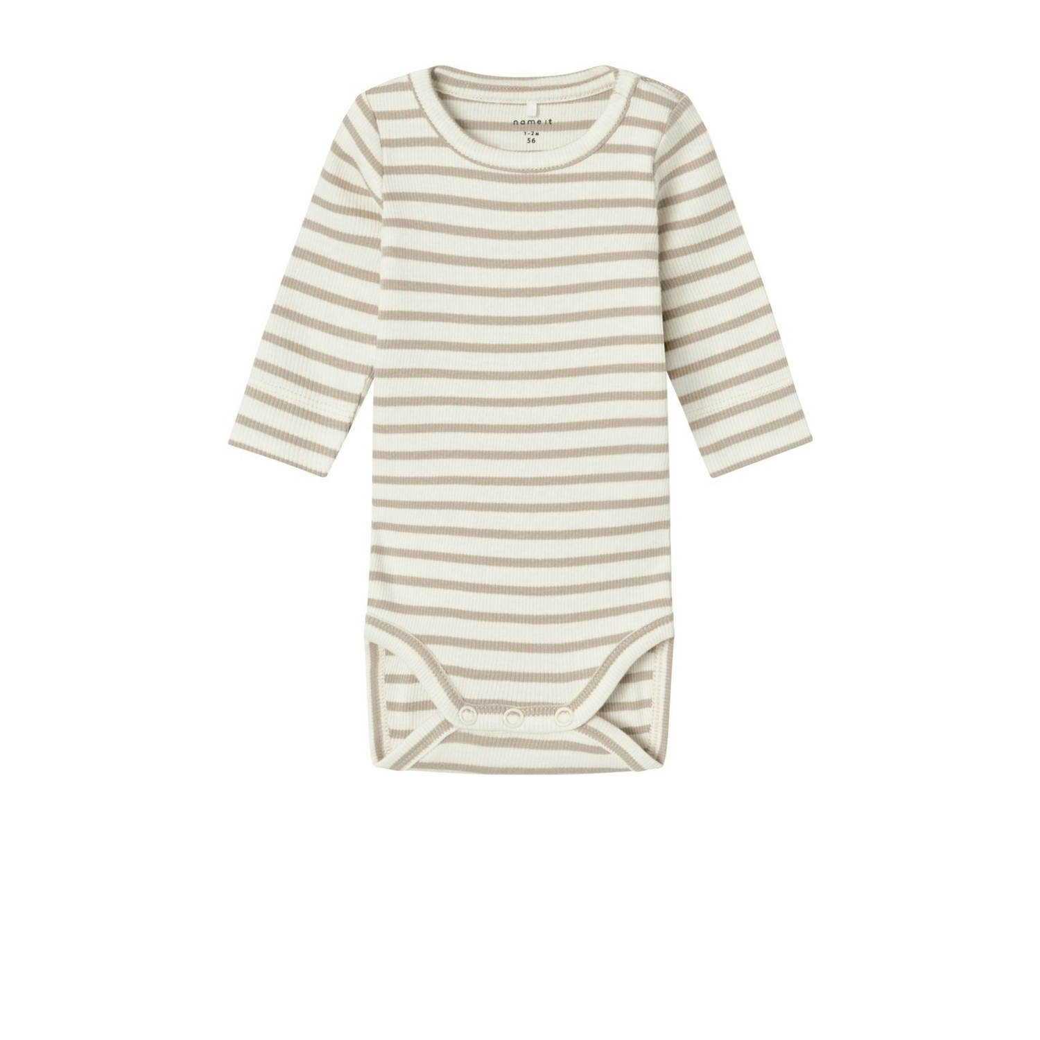 Name it BABY gestreepte romper NBNBANI beige ecru Jongens Katoen Ronde hals 50