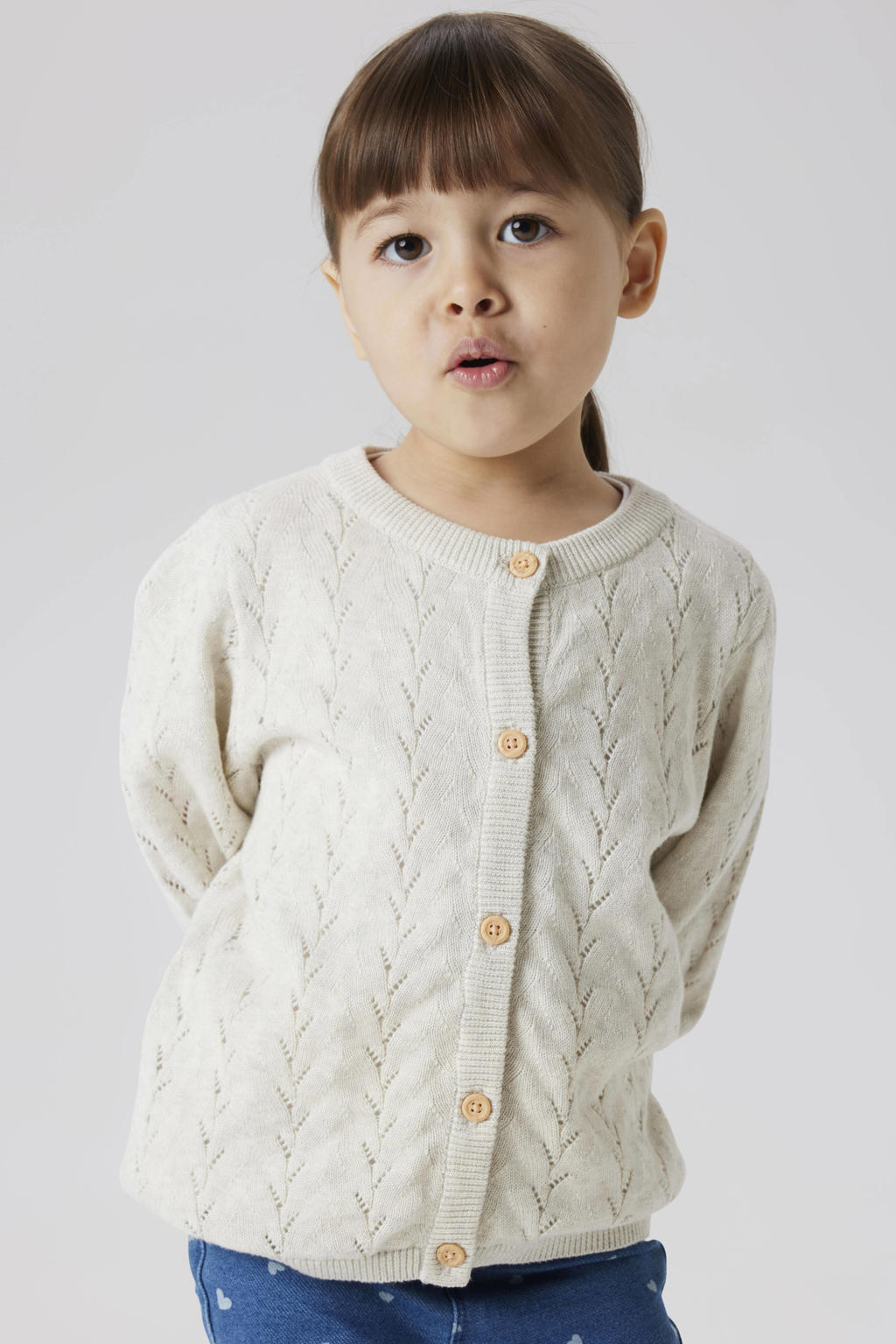 NAME IT MINI katoenen rechtvallend gebreid vest met ajourdetails - ecru