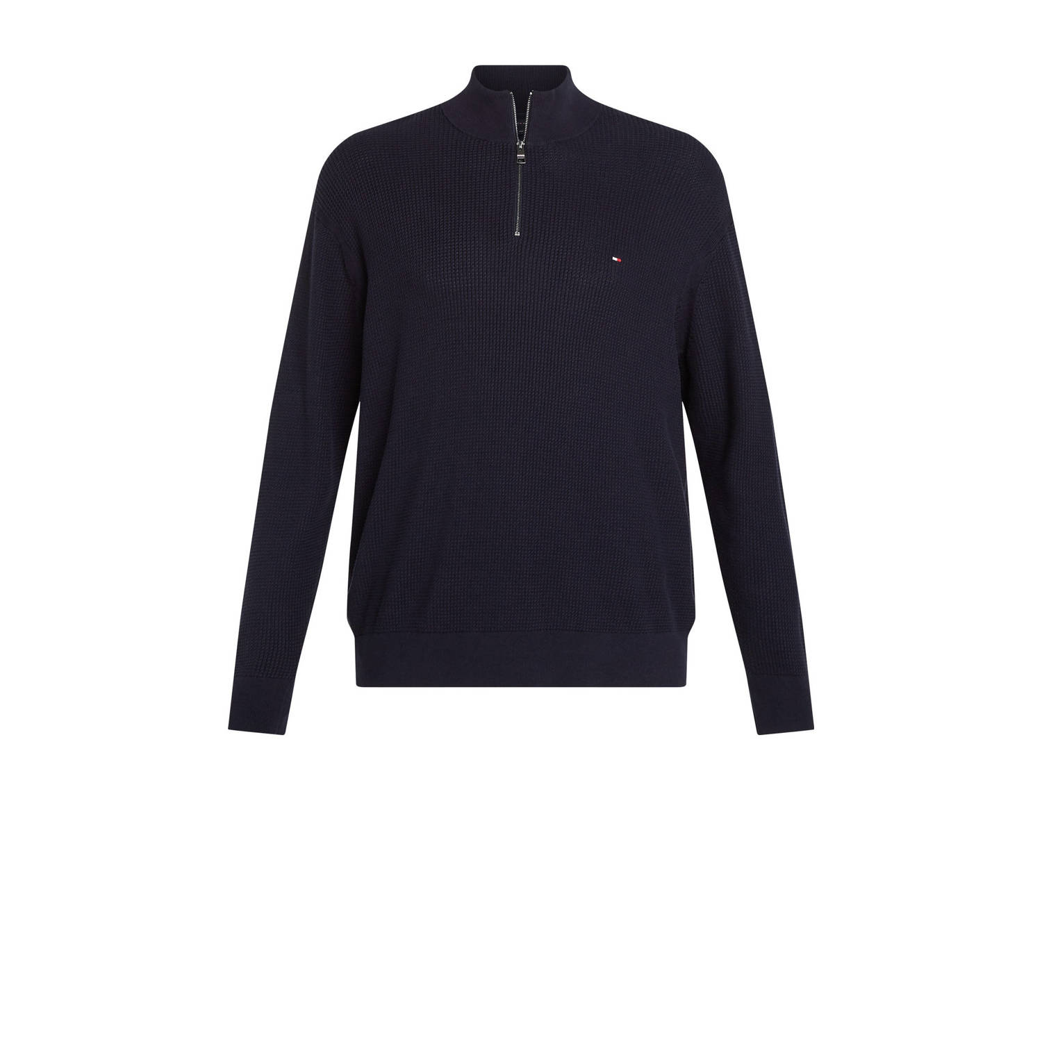 Tommy Hilfiger Trui met staande kraag BT-STRUCTURE ZIP MOCK-B in grote maten met logo-borduursel op borsthoogte