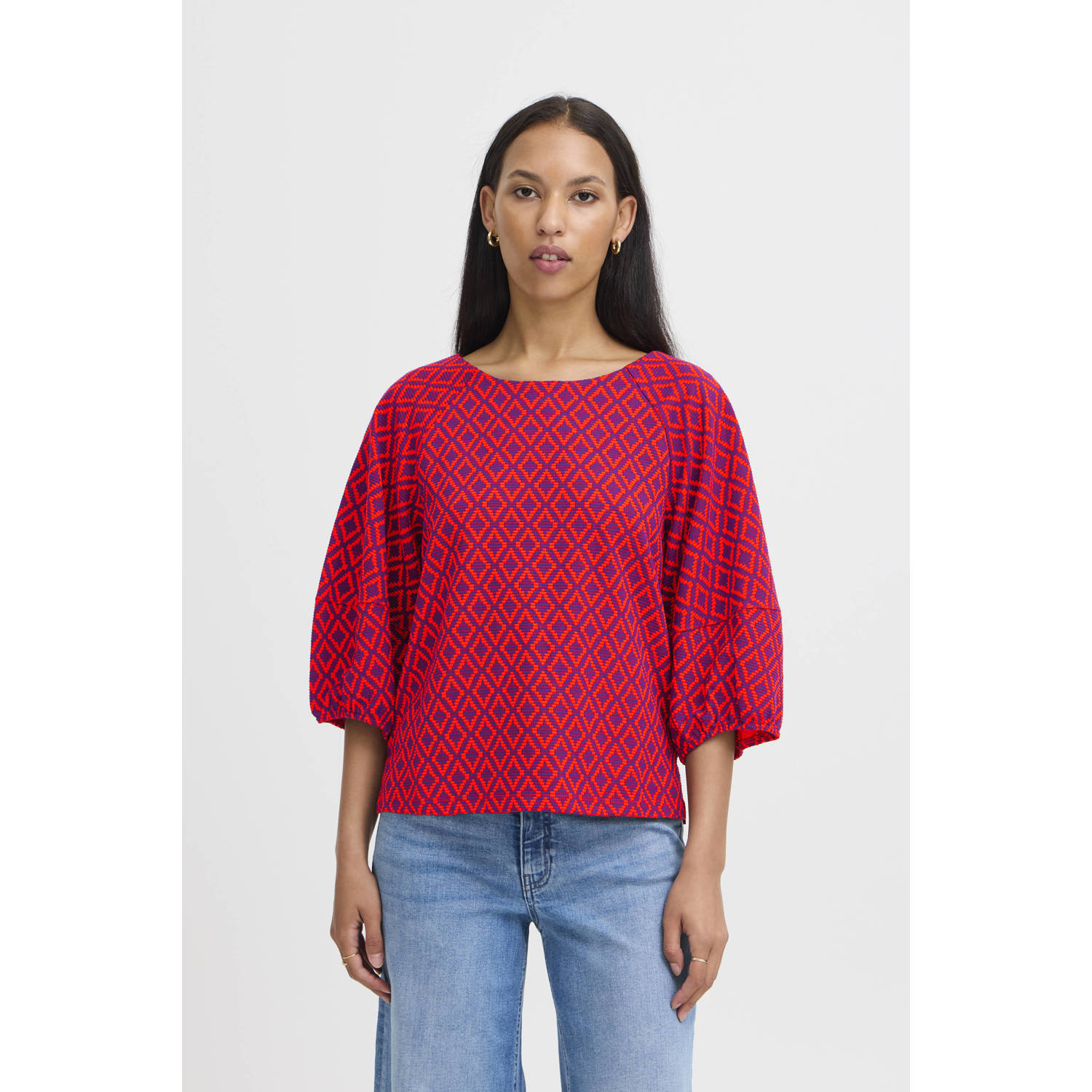 ICHI blousetop IHPRIYA met grafische print roze paars