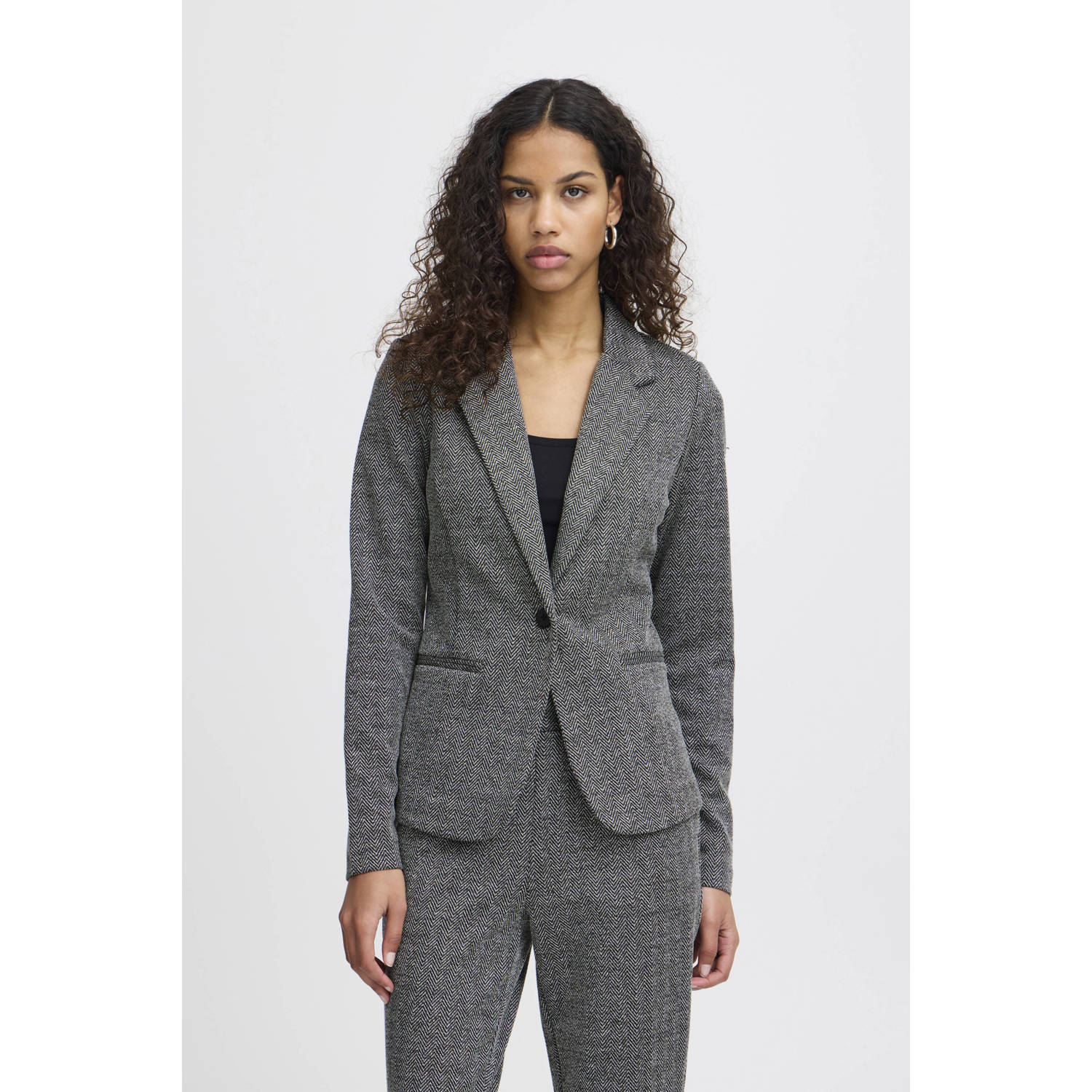 ICHI getailleerde blazer IHKATE JACQUARD grijs