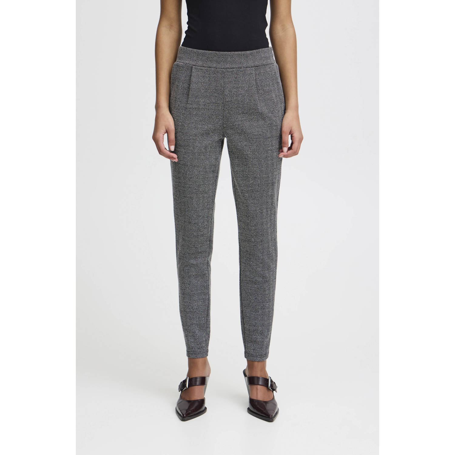 Ichi Zwarte Polyester Dames Herfst Winter Broek Black Dames