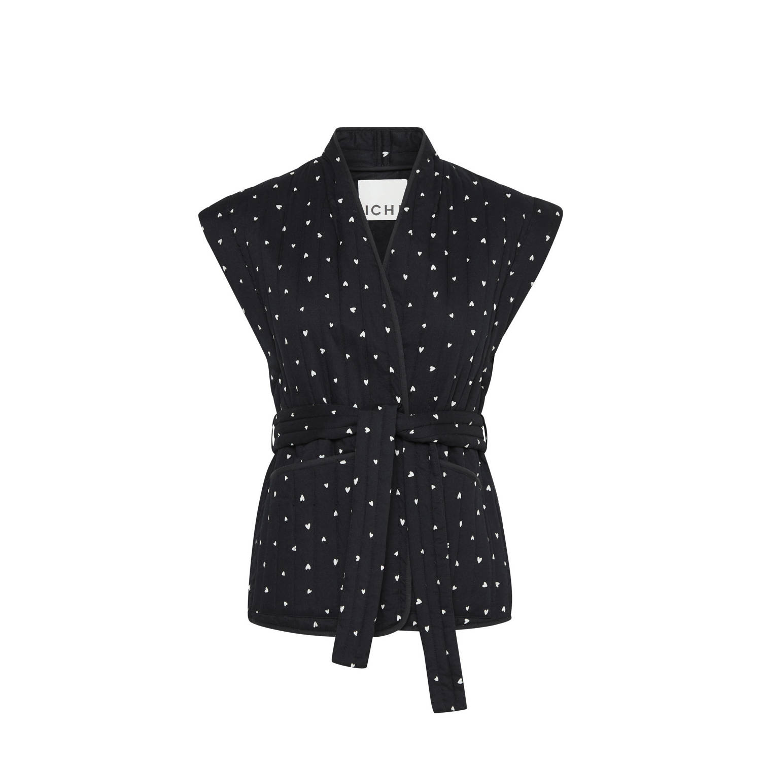 ICHI gilet IHLENARDA met hartjes zwart wit