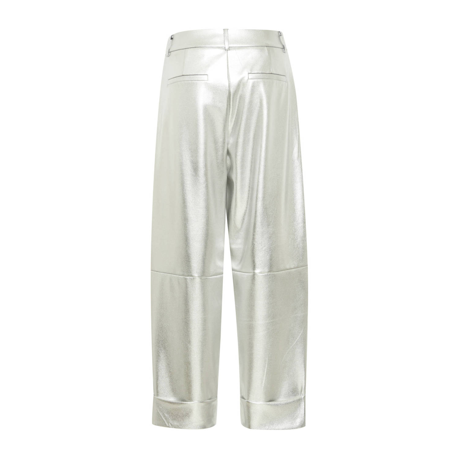 ICHI coated high waist wide leg broek IHKATE zilver