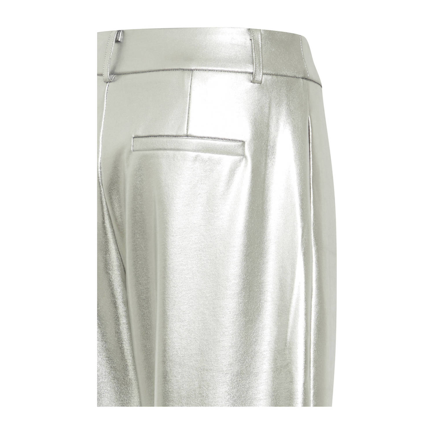ICHI coated high waist wide leg broek IHKATE zilver