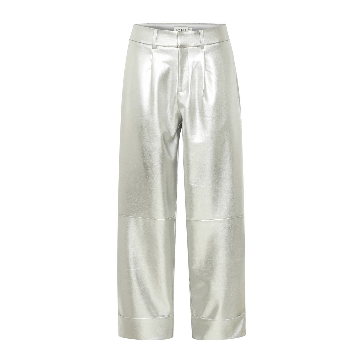 ICHI coated high waist wide leg broek IHKATE zilver
