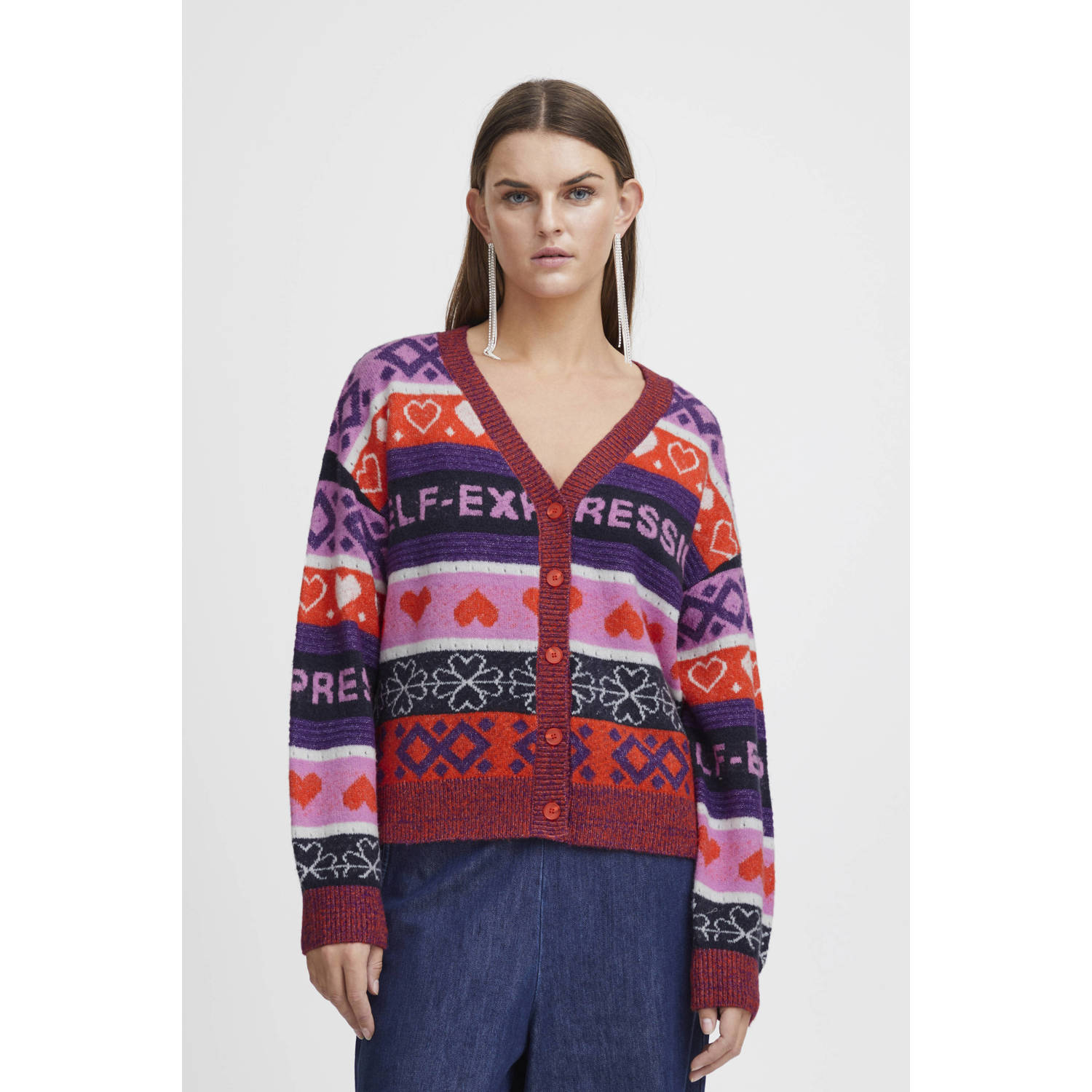 ICHI vest met all over print rood roze paars