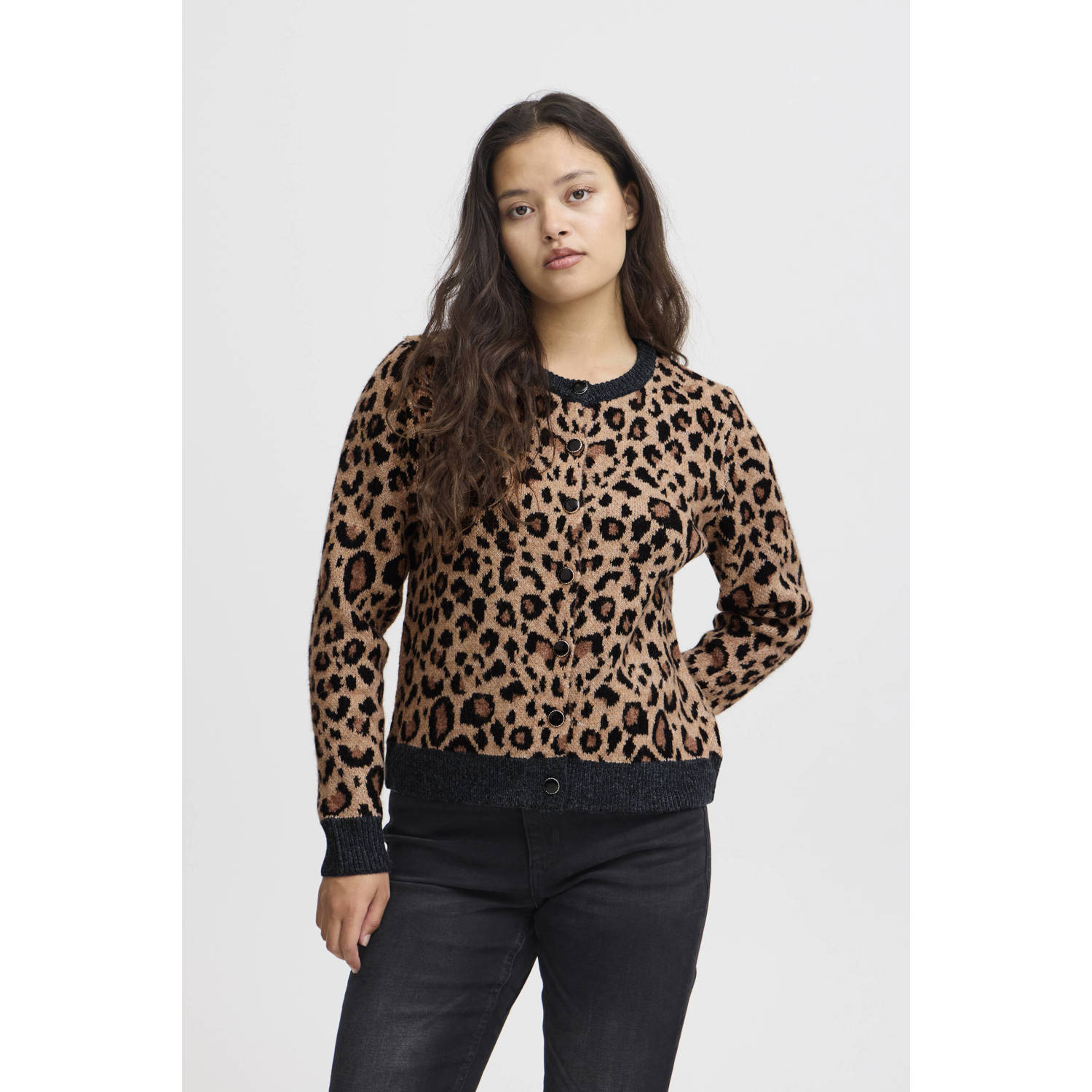 ICHI vest OHLIVONI met panterprint bruin lichtbruin zwart